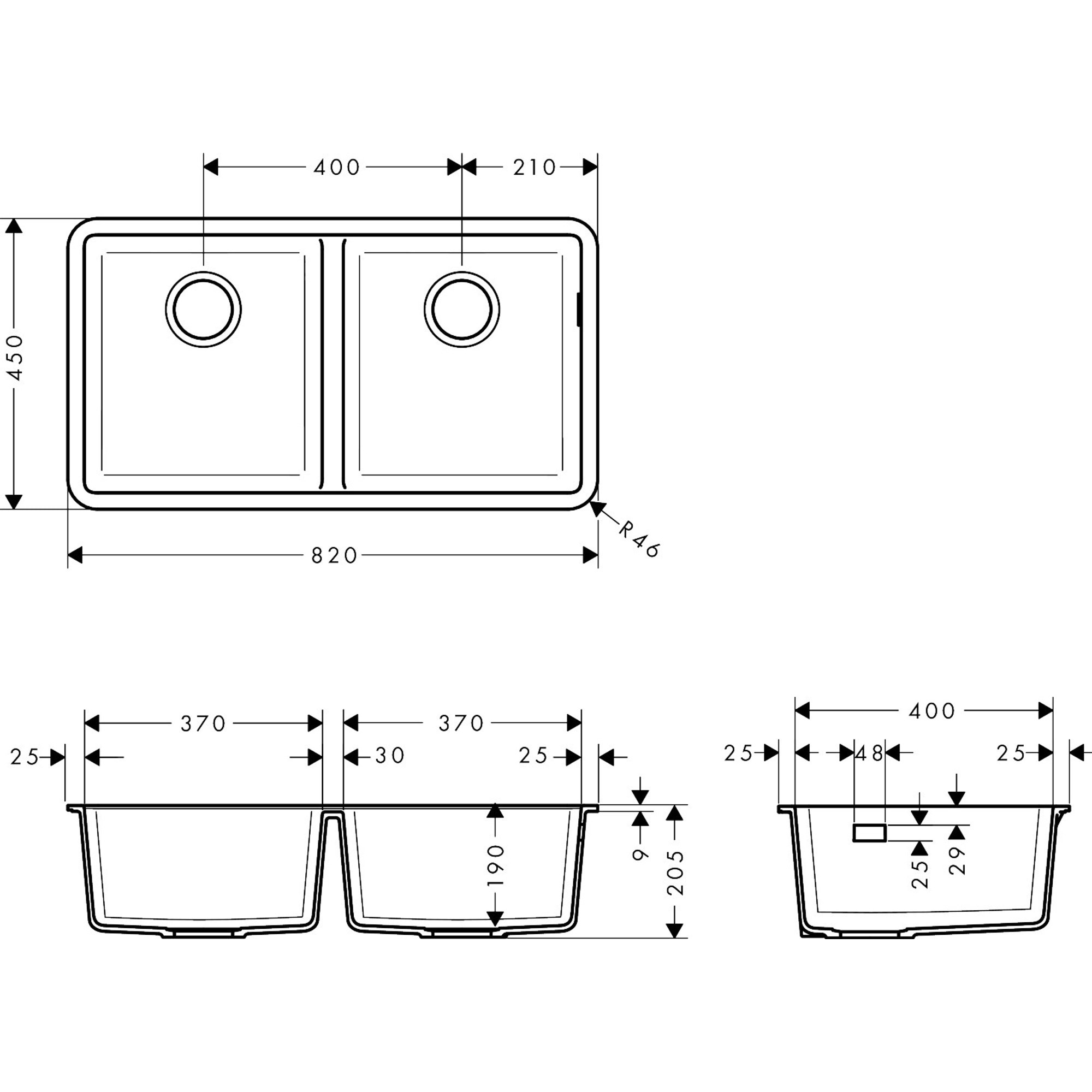 Hansgrohe S510-U770 T.Altı Granit Eviye 370/370 43434290
