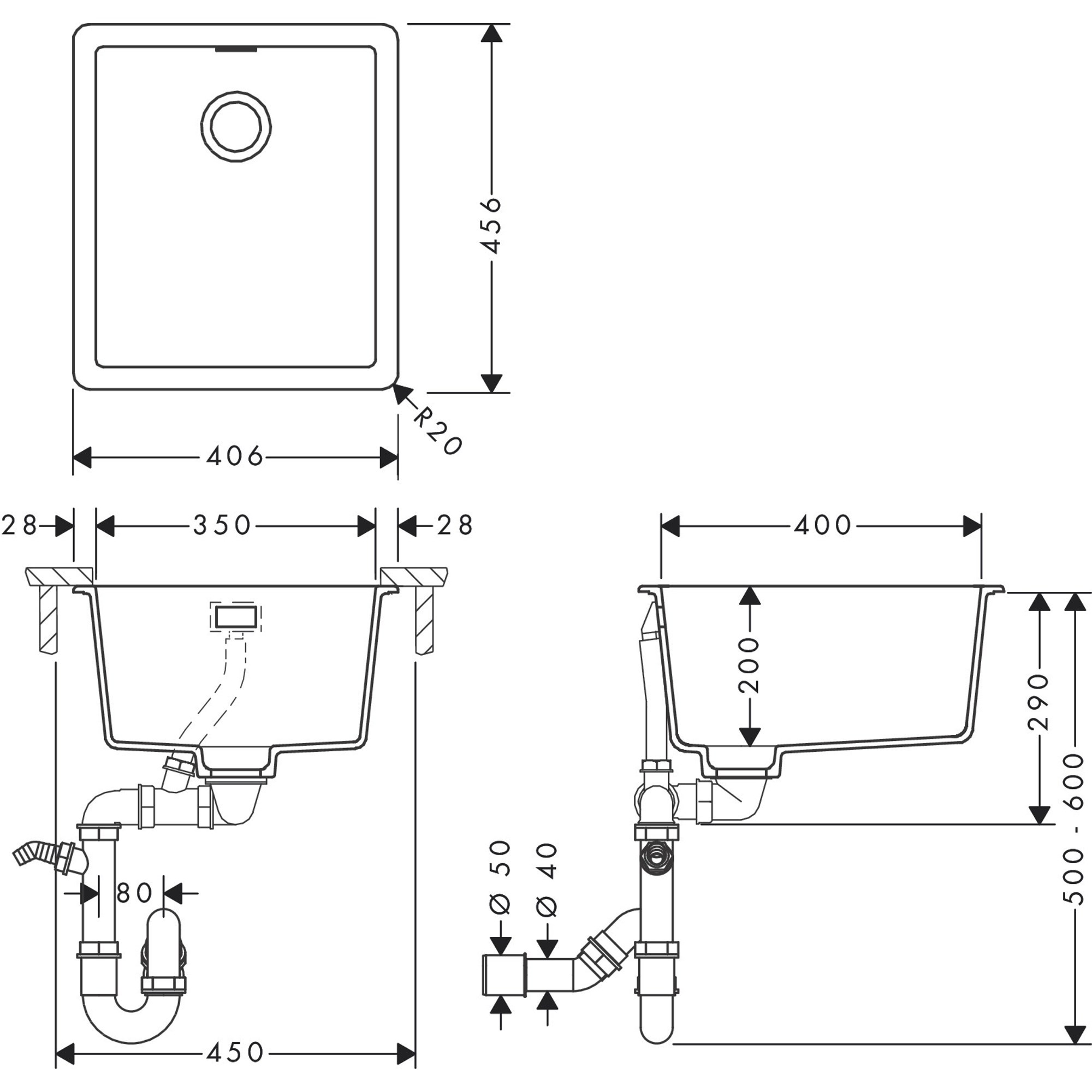 Hansgrohe S52 S520-F350 Ankastre Eviye Manuel Gider Seti İle 43349170