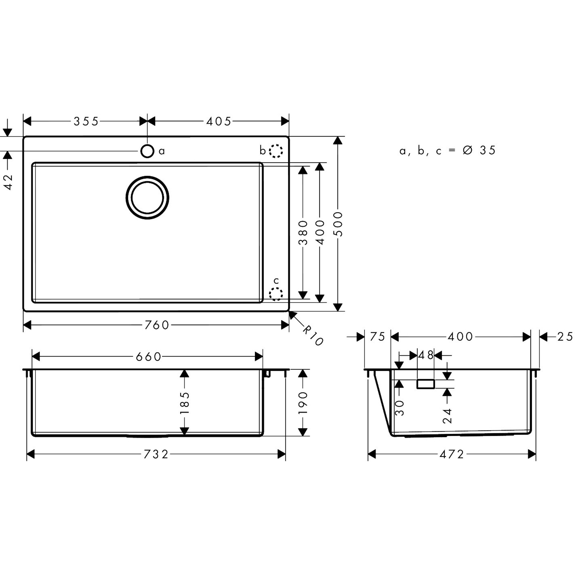 Hansgrohe S711-F660 Tezgah Üstü Eviye 660 43302800