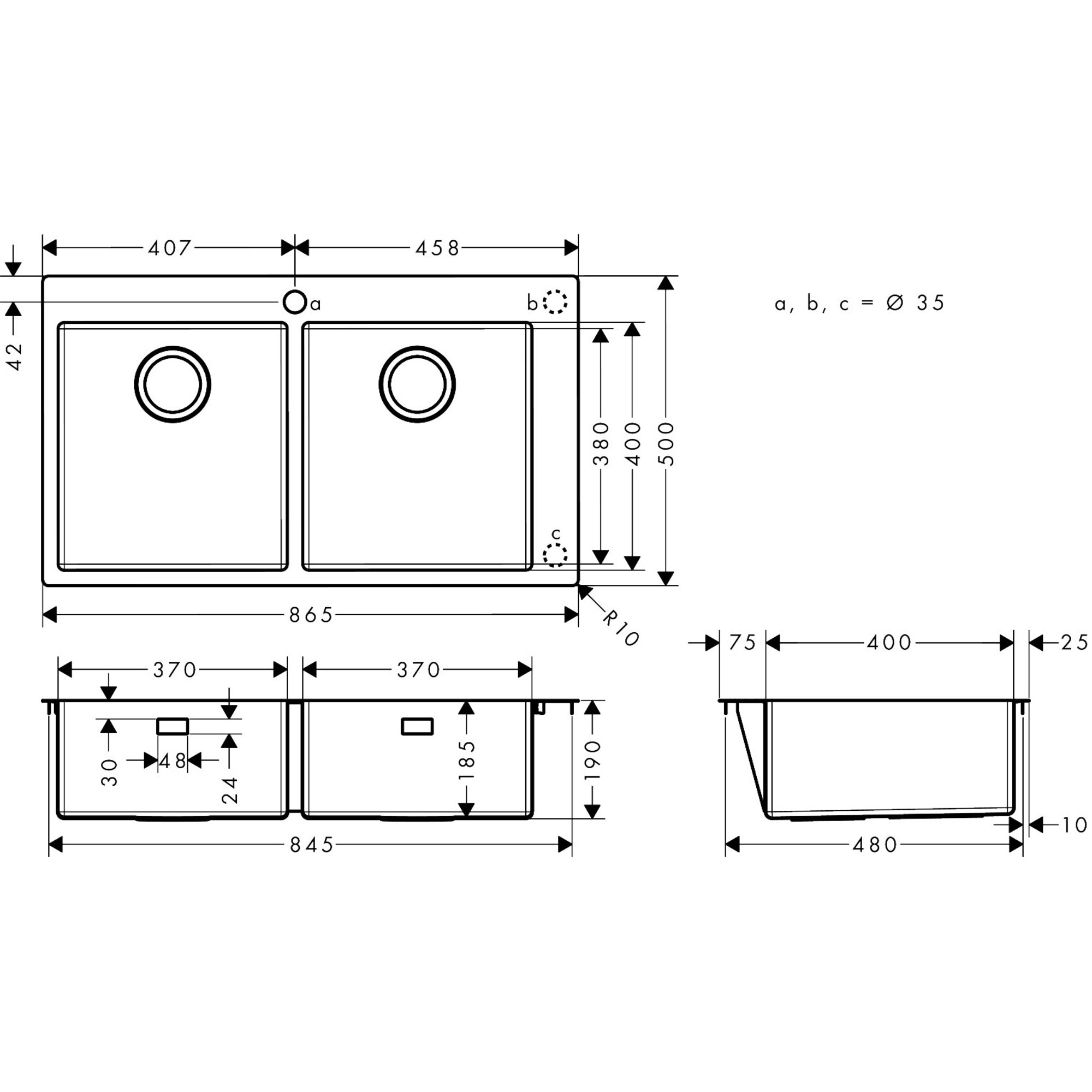 Hansgrohe S711-F765 Tezgah Üstü Eviye 370X370 43303800