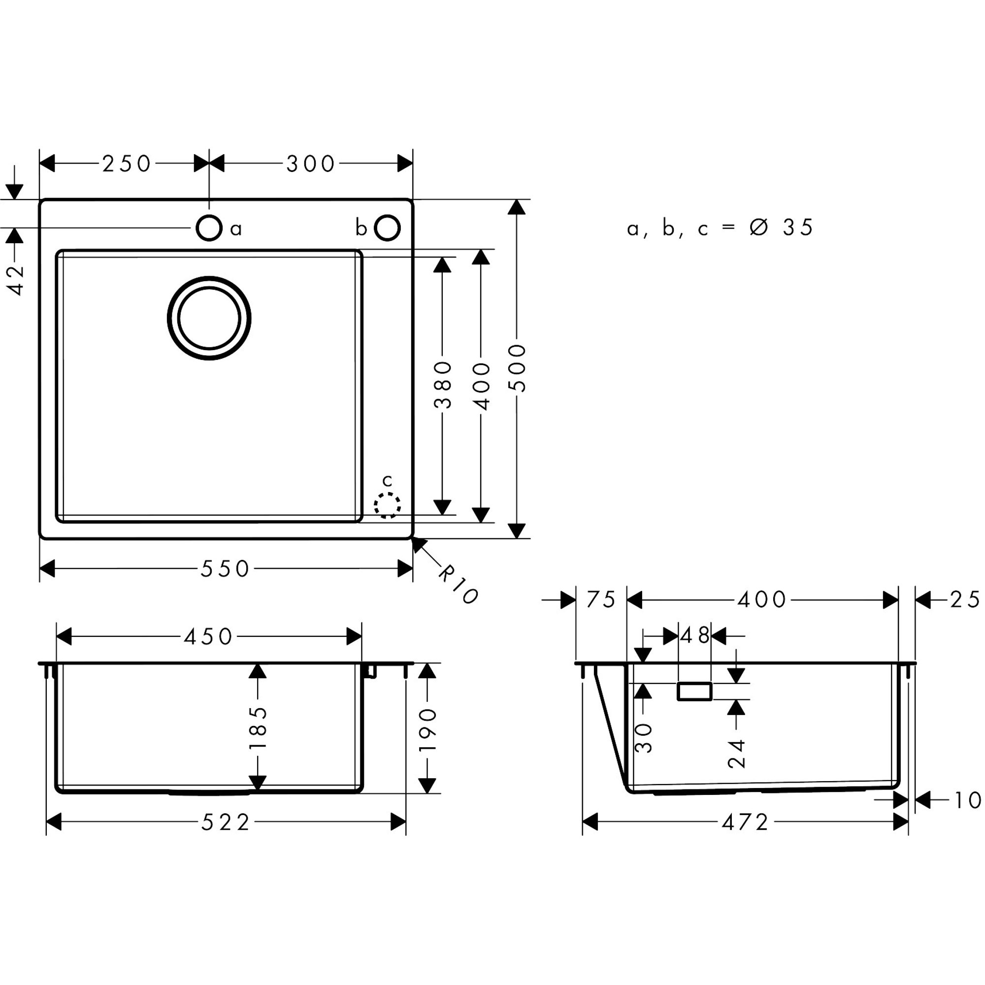 Hansgrohe S712-F450 Tezgah Üstü Eviye 450 43305800