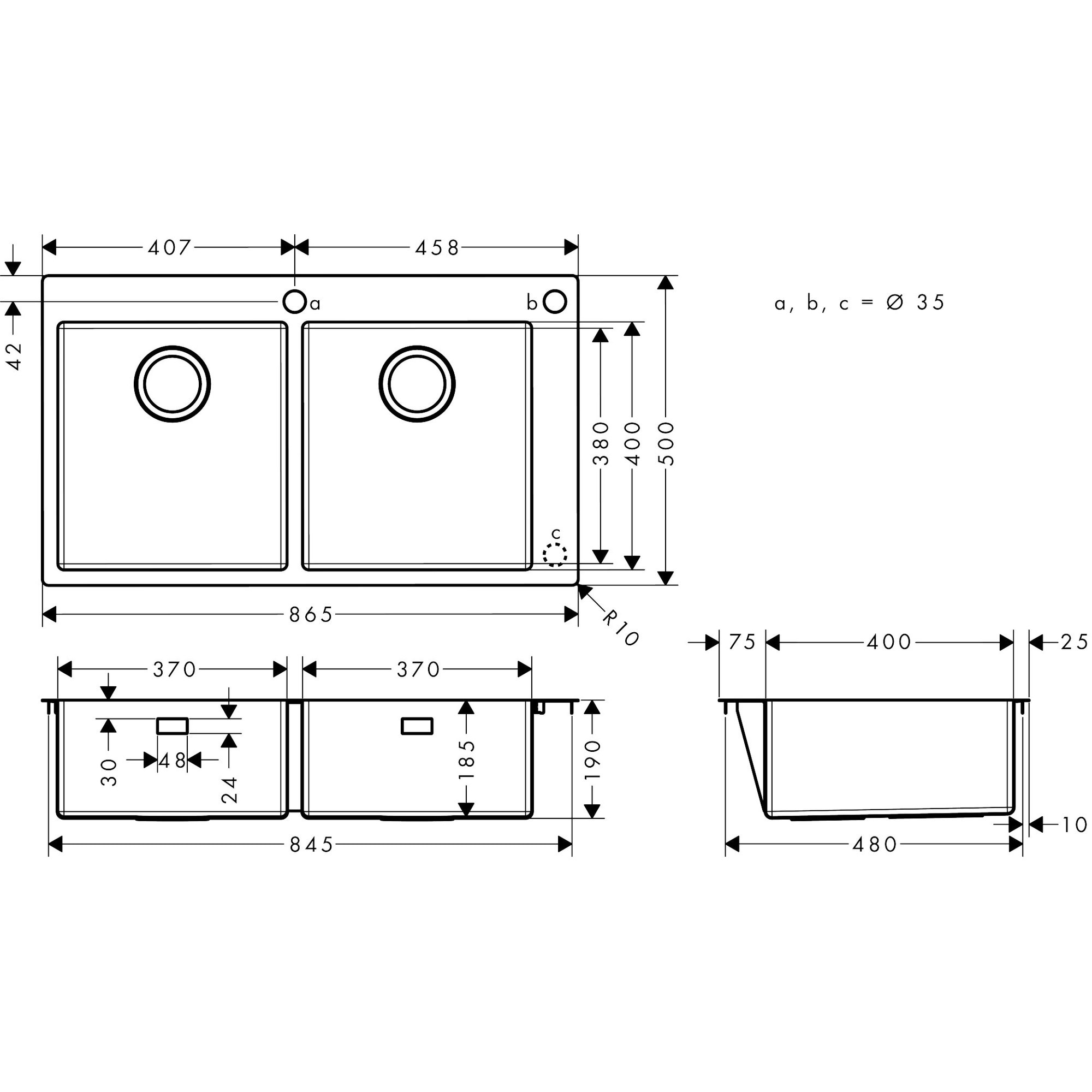 Hansgrohe S712-F765 Tezgah Üstü Eviye 370X370 43311800