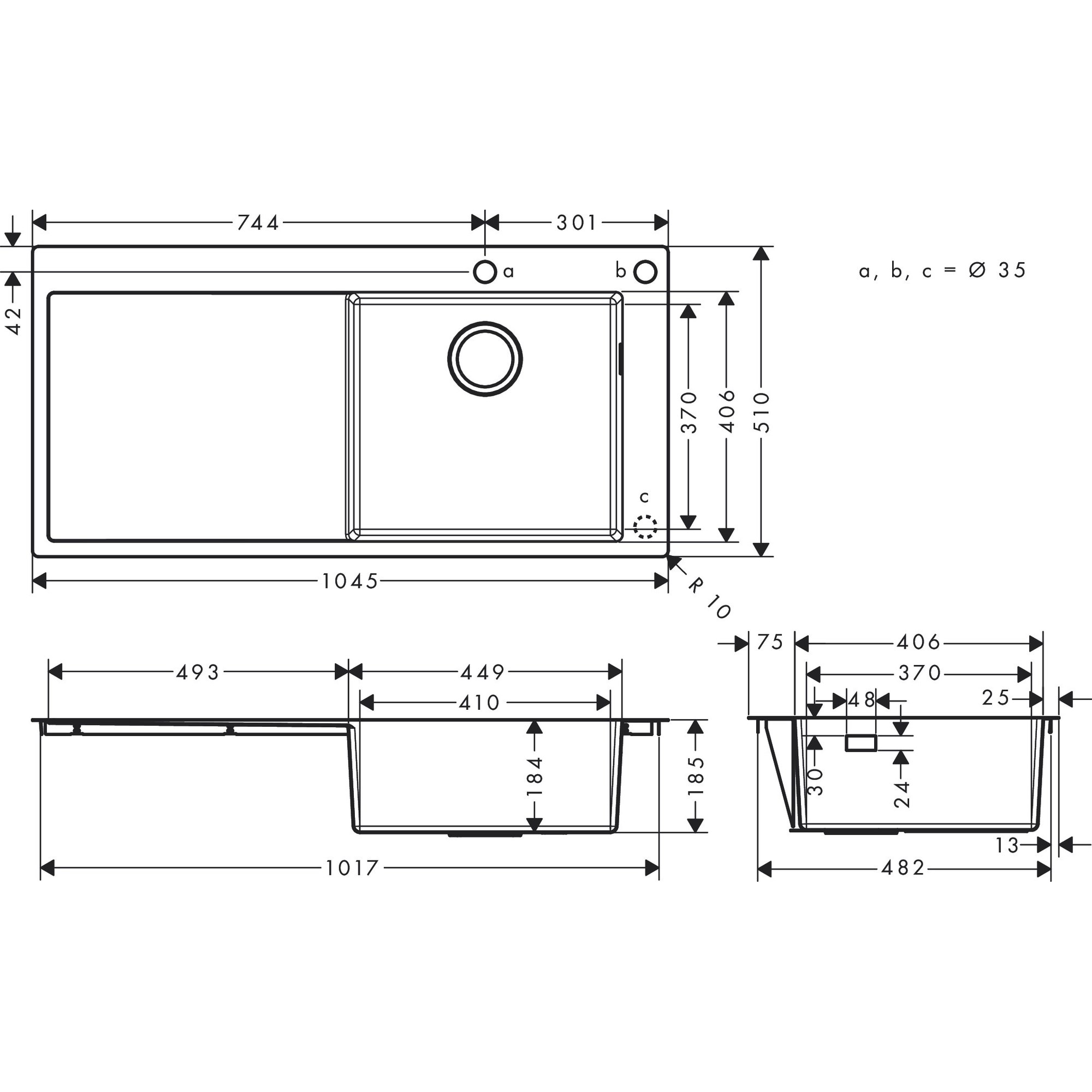 Hansgrohe S717-F450 Tezgahüstü Eviye 450 Damlalıklı 43307800