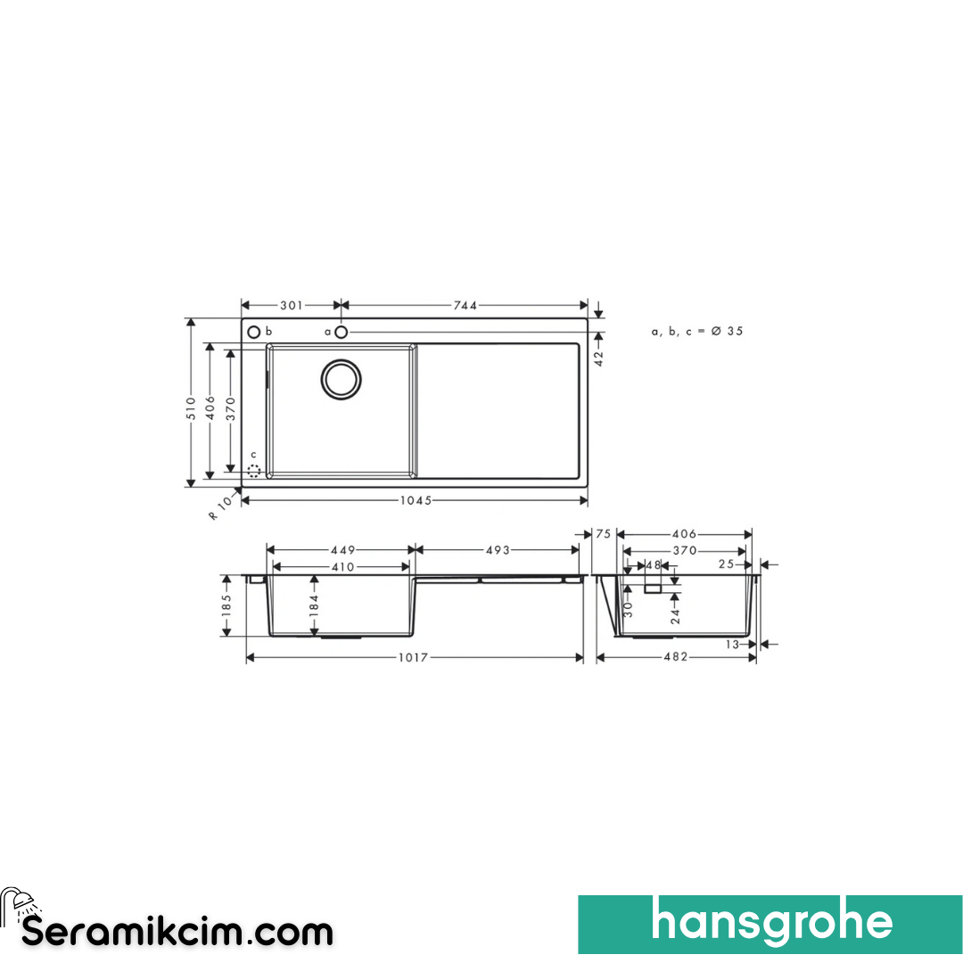 Hansgrohe S718-F450 Paslanmaz Çelik Eviye 450 Damlalıklı 43332800