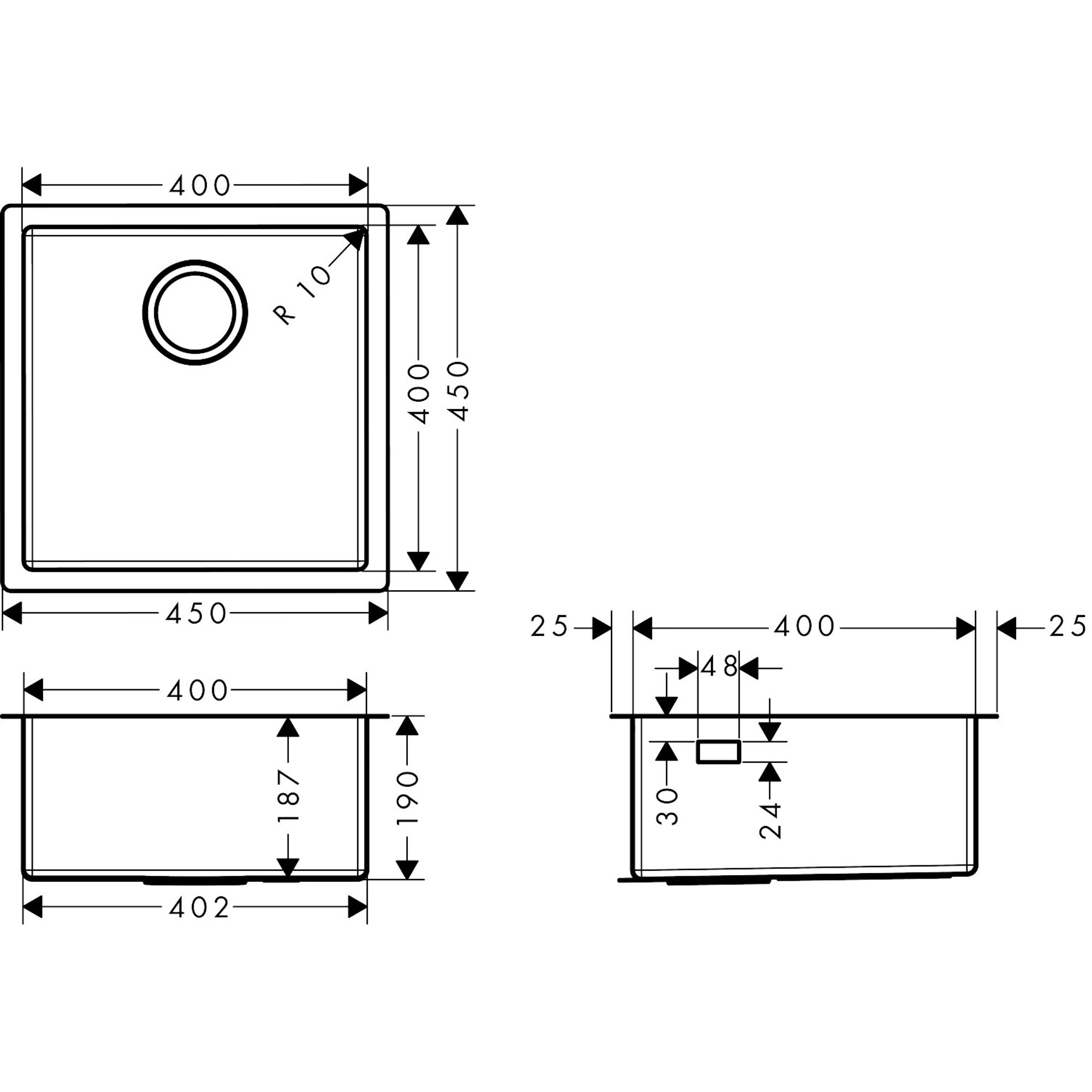 Hansgrohe S719-U400 Tezgah Altı Eviye 400 43425800