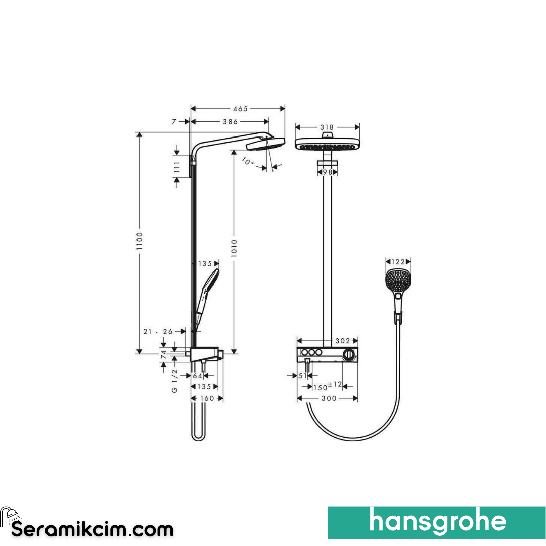 Hansgrohe Select Push 300X190 3Jet Duşu Kolonu 27127000