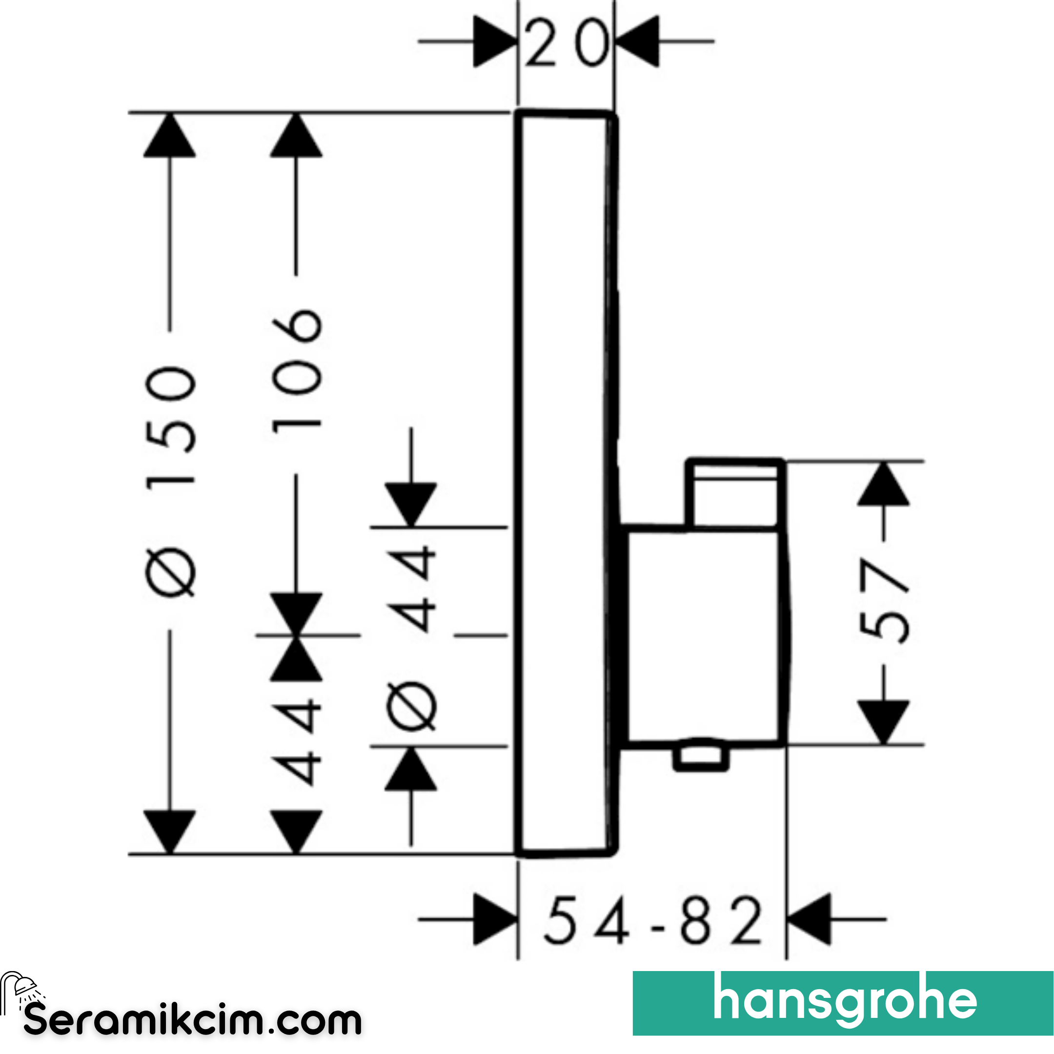 Hansgrohe Showerselect Termostatik Banyo Bataryası 2Çıkışlı Yuvarlak Krom 15743000