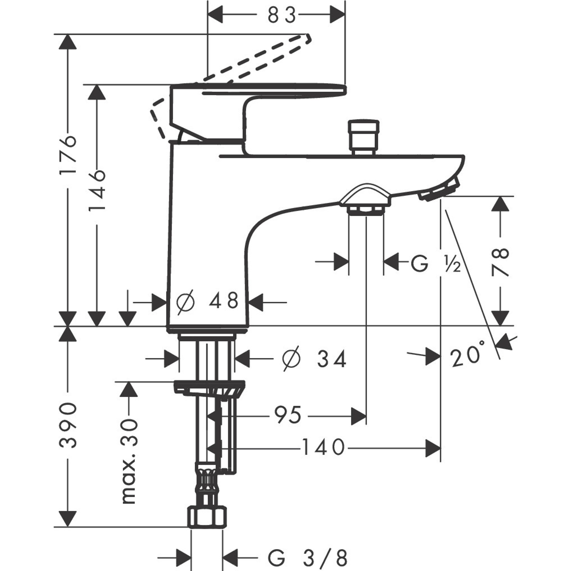 Hansgrohe Single Lever Bath And Shower Mixer Monotrou With 2 Flow Rates 71446000