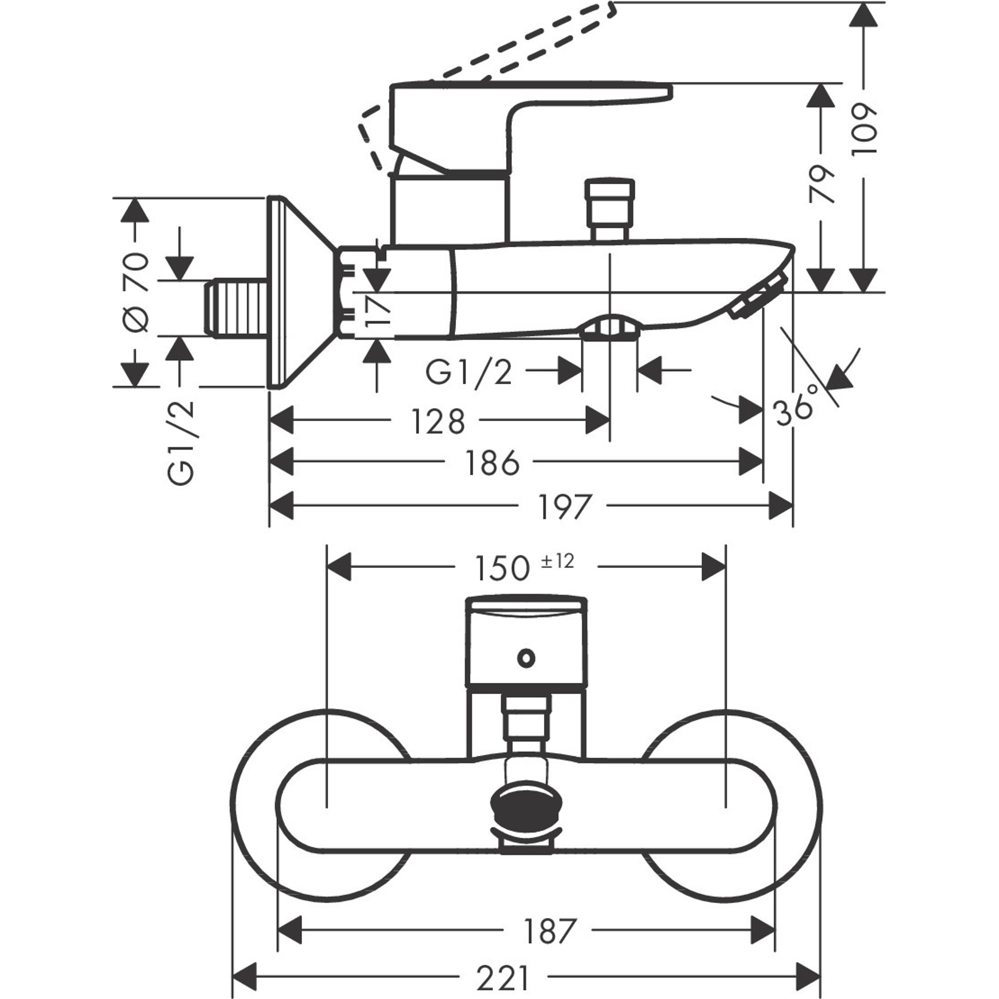 Hansgrohe Single Lever Bath Mixer For Exposed İnstallation With 2 Flow Rates 71454000