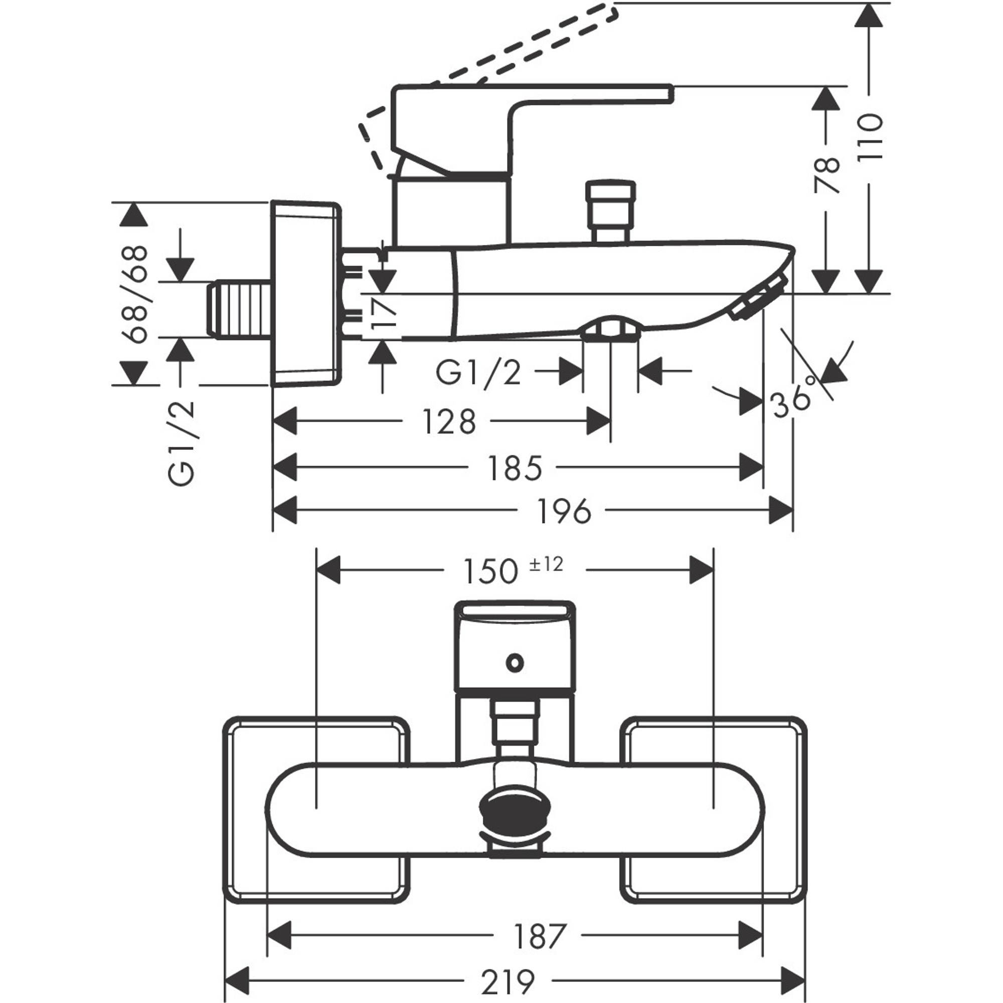 Hansgrohe Single Lever Bath Mixer For Exposed İnstallation With 2 Flow Rates 71453000