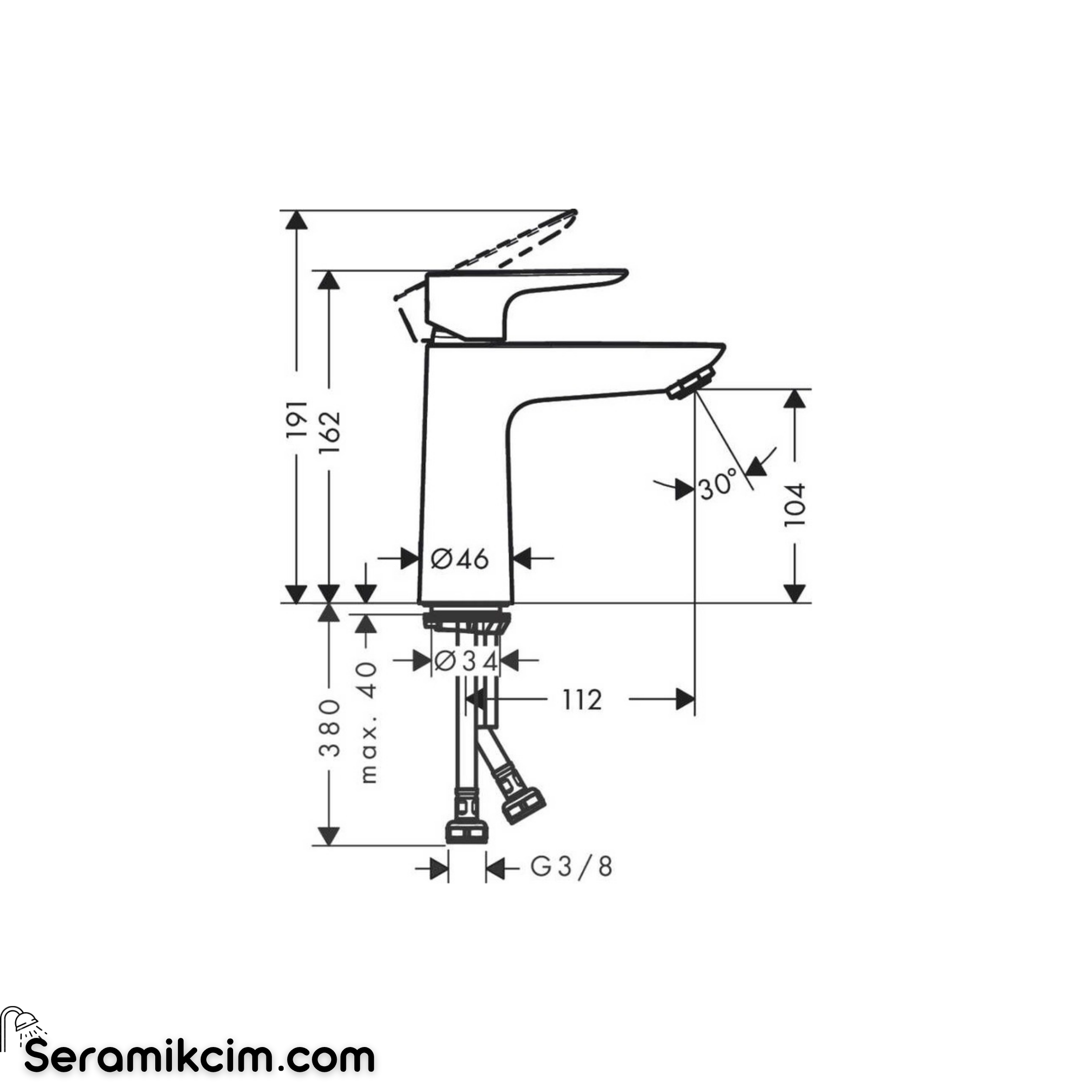 Hansgrohe Talis E 110 Lavabo Bataryası,Gider Seti Hariç Krom 71712000