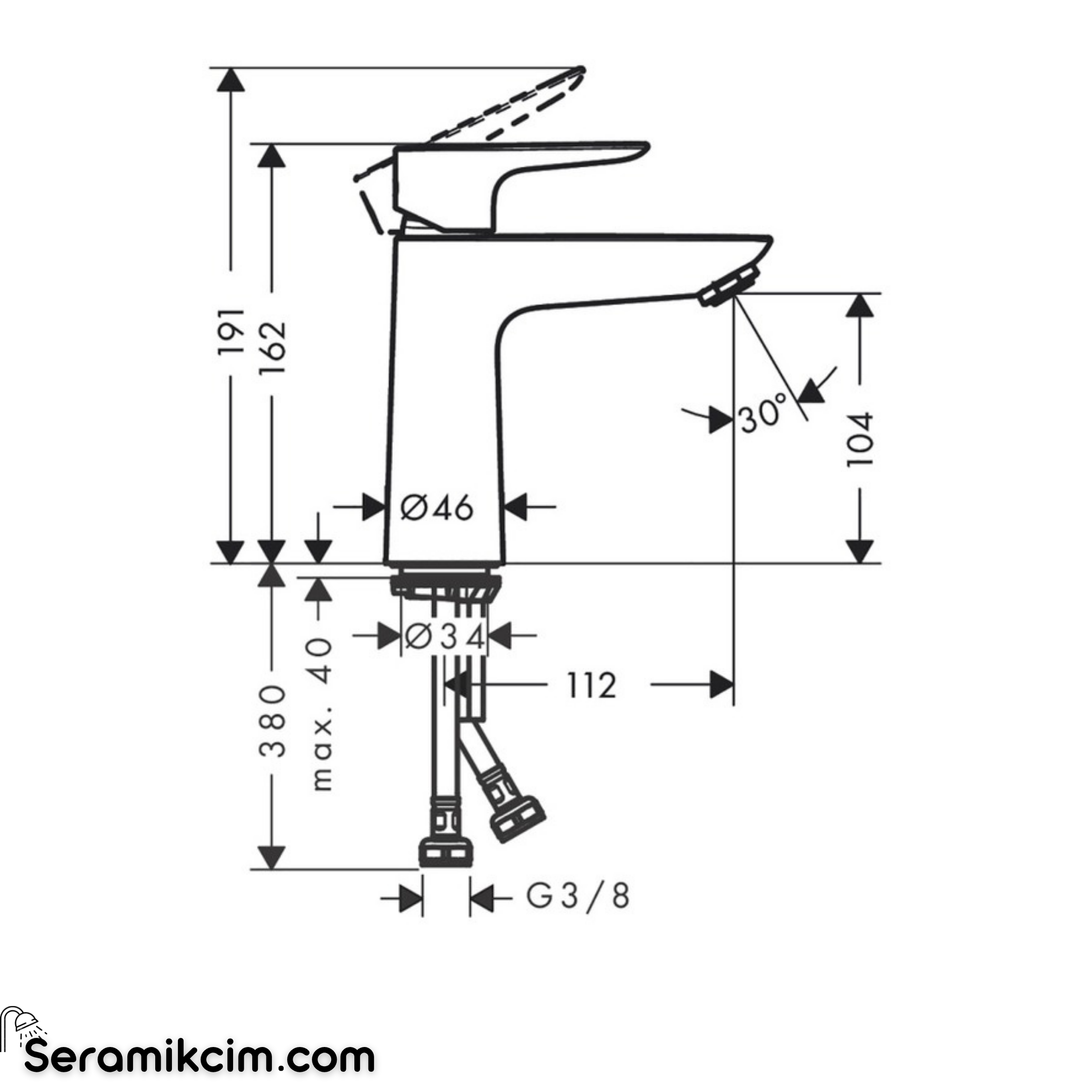 Hansgrohe Talis E 110Lavabo Bataryası,Gider Seti Hariç Mat Siyah 71712340