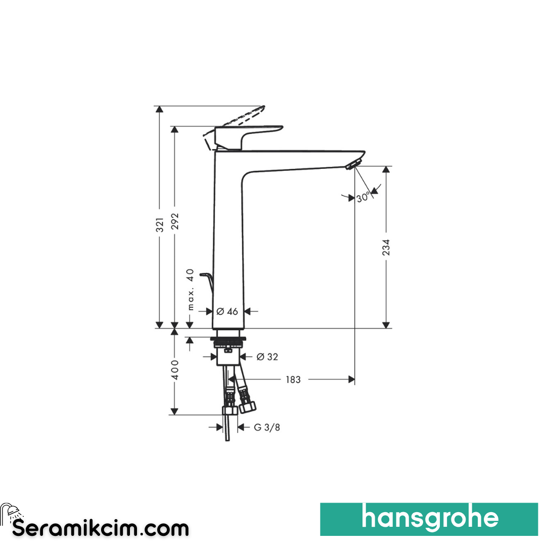 Hansgrohe Talis E 240 Çanak Lavabo Bataryası 240, Sifon Kumandalı, Krom 71716000