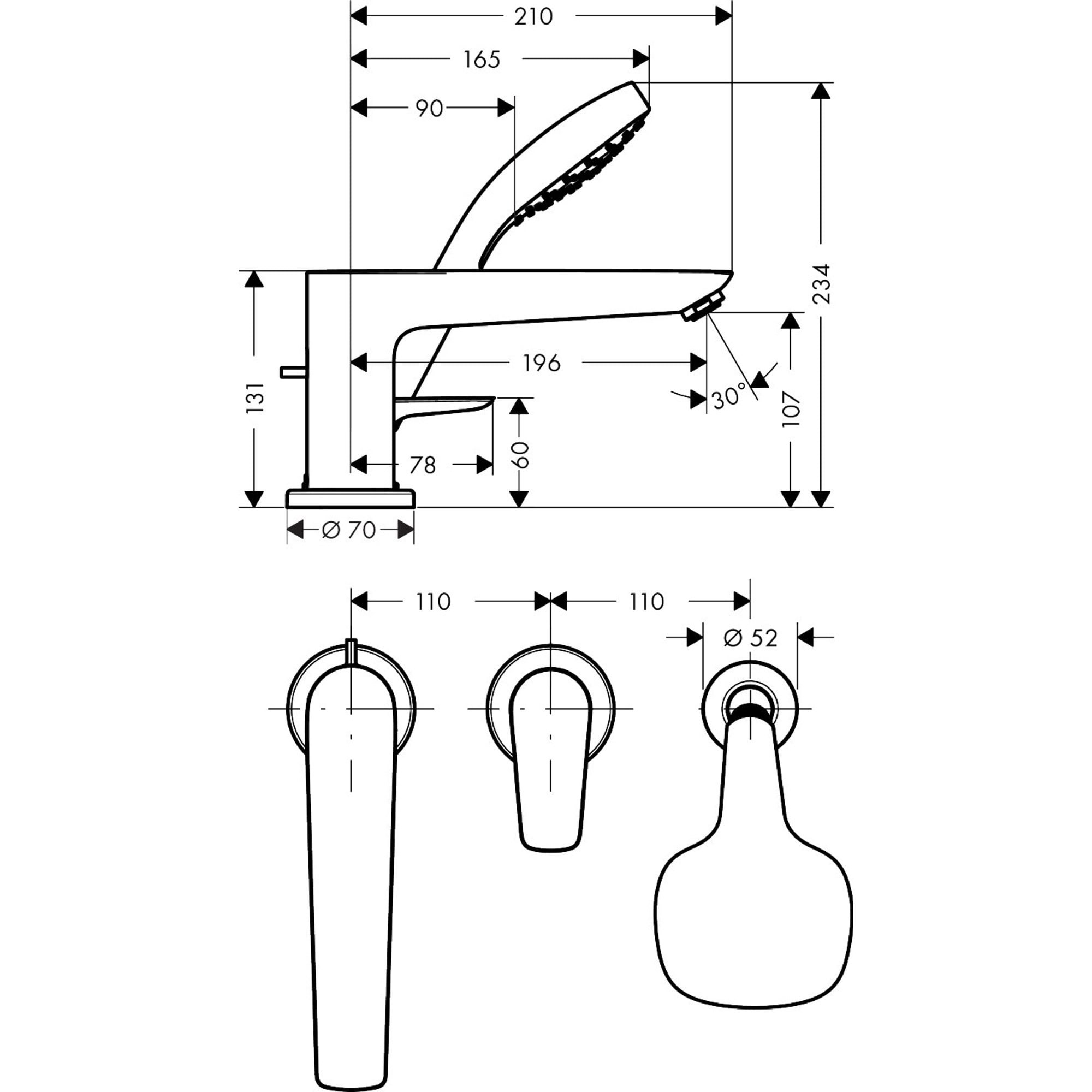 Hansgrohe Talis E 3 Delikli Küvet Bataryası 71731000