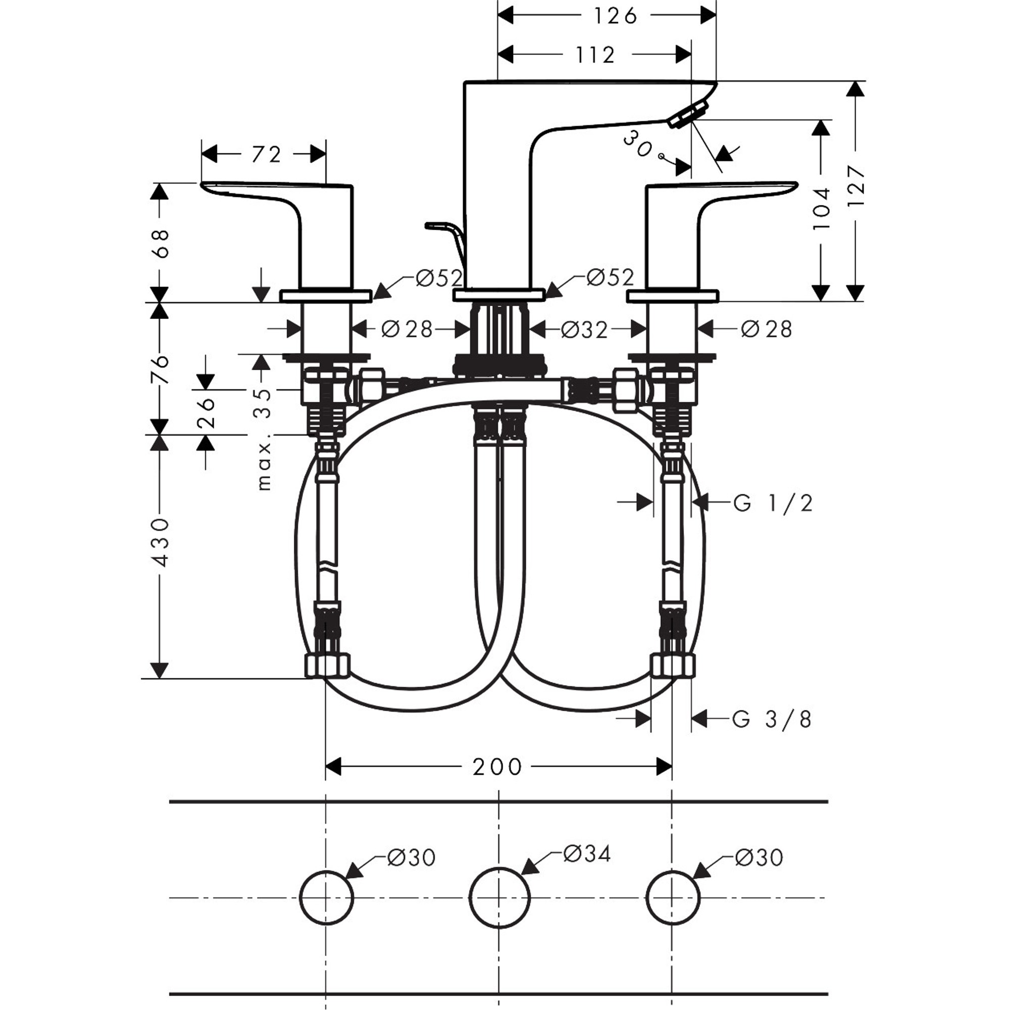 Hansgrohe Talis E 3 Delikli Lavabo Bataryası Sifon Kumandalı Mat Beyaz 71733700