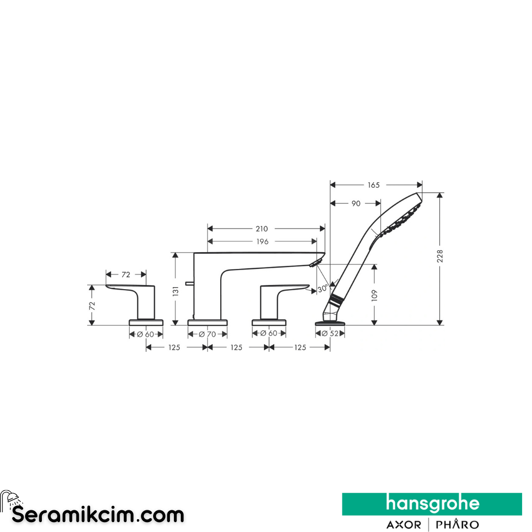 Hansgrohe Talis E 4 Delikli Küvet Bataryası Mat Bronz 71748140