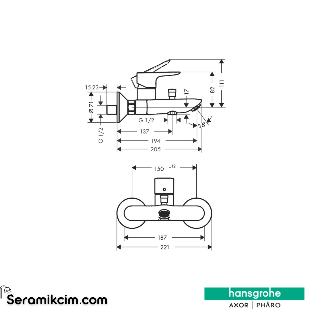 Hansgrohe Talis E Banyo Bataryası Mat Siyah Krom 71740340