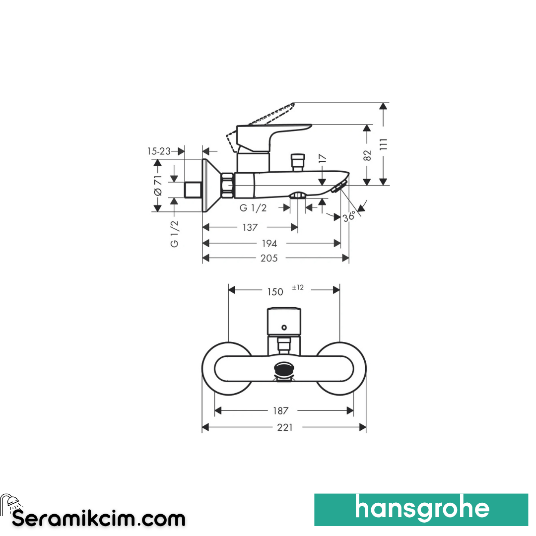 Hansgrohe Talis E Banyo Bataryası Mat Beyaz 71740700