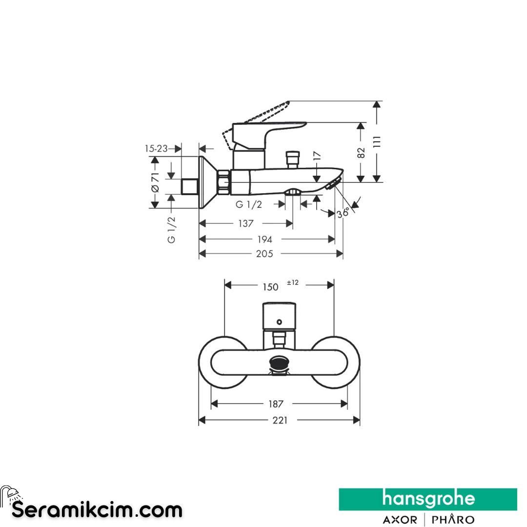 Hansgrohe Talis E Banyo Bataryası Mat Bronz 71740140