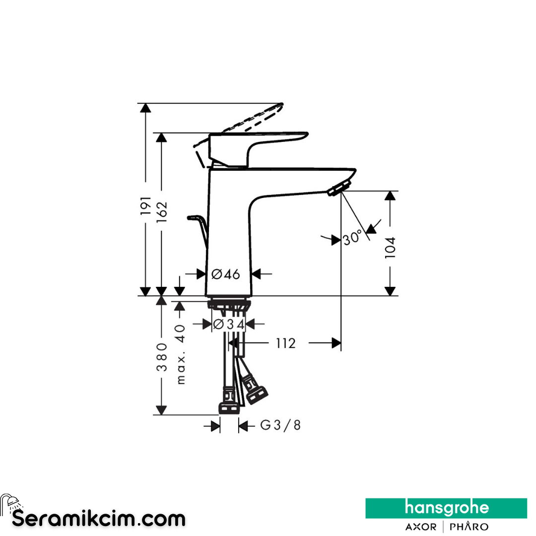 Hansgrohe Talis E Lavabo Bataryası 110 Sifon Kumandalı Mat Siyah 71710670