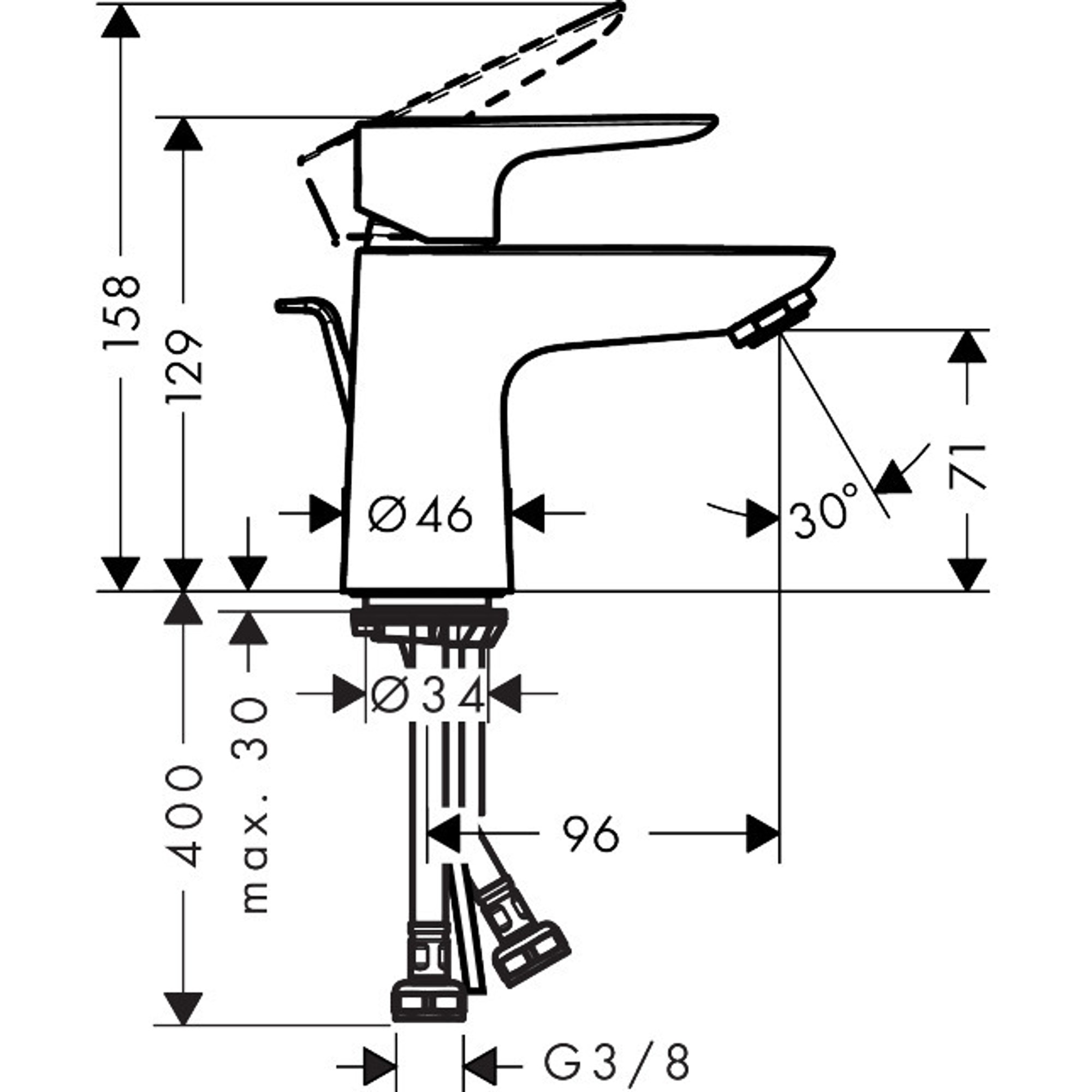 Hansgrohe Talis E Lavabo Bataryası 80,Lowflow Sifon Kumandalı 71705000