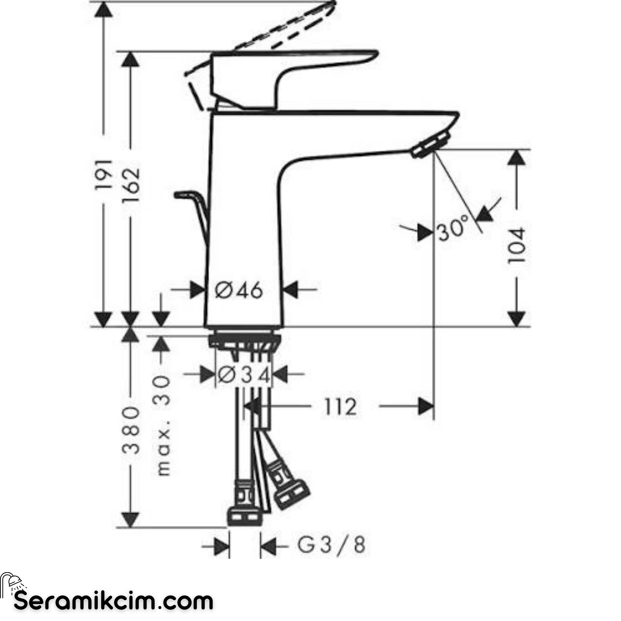Hansgrohe Talis E Tek Kollu Lavabo Bataryası 110mm Kumandalı-Satin Beyaz 71710700