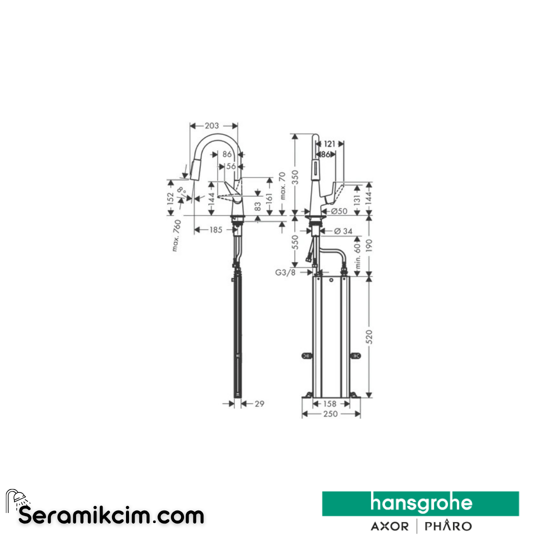 Hansgrohe Talis M51 H160 Tek Kollu Eviye Bataryası Spiralli 2 Jet sBox Paslanmaz Çelik 73850800