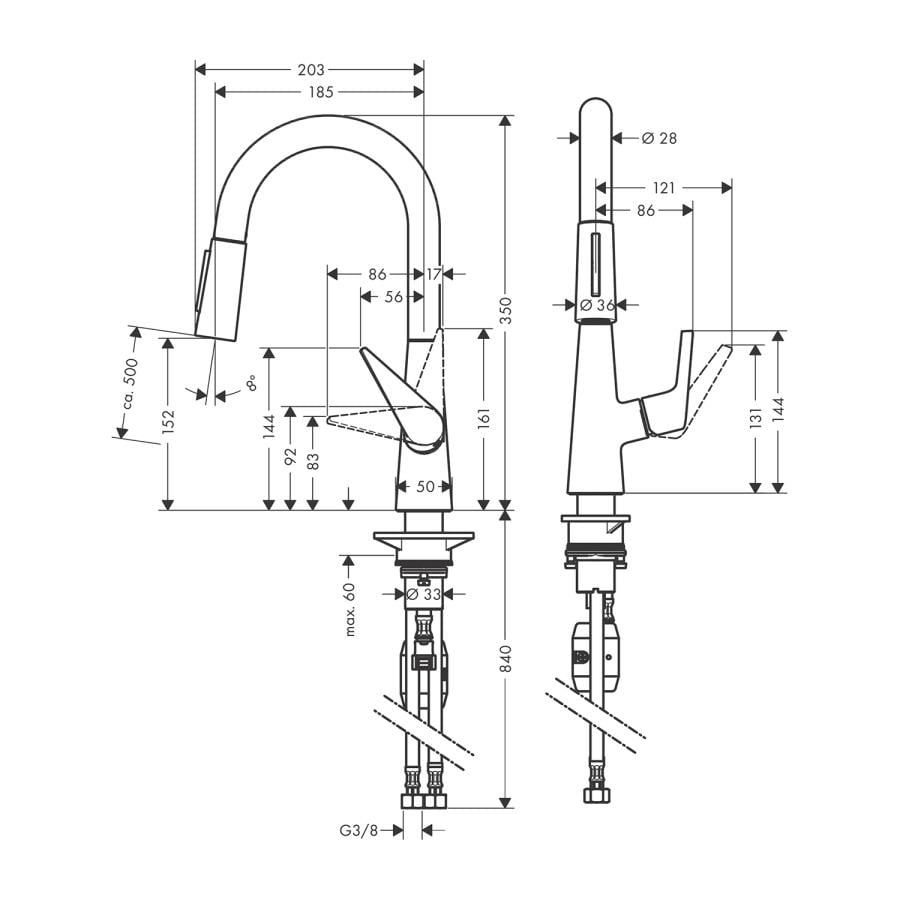 HansGrohe Talis M51 Tek Kollu Eviye Bataryası 160, Çekilebilir El Duşu, 2Jet Krom 72815000