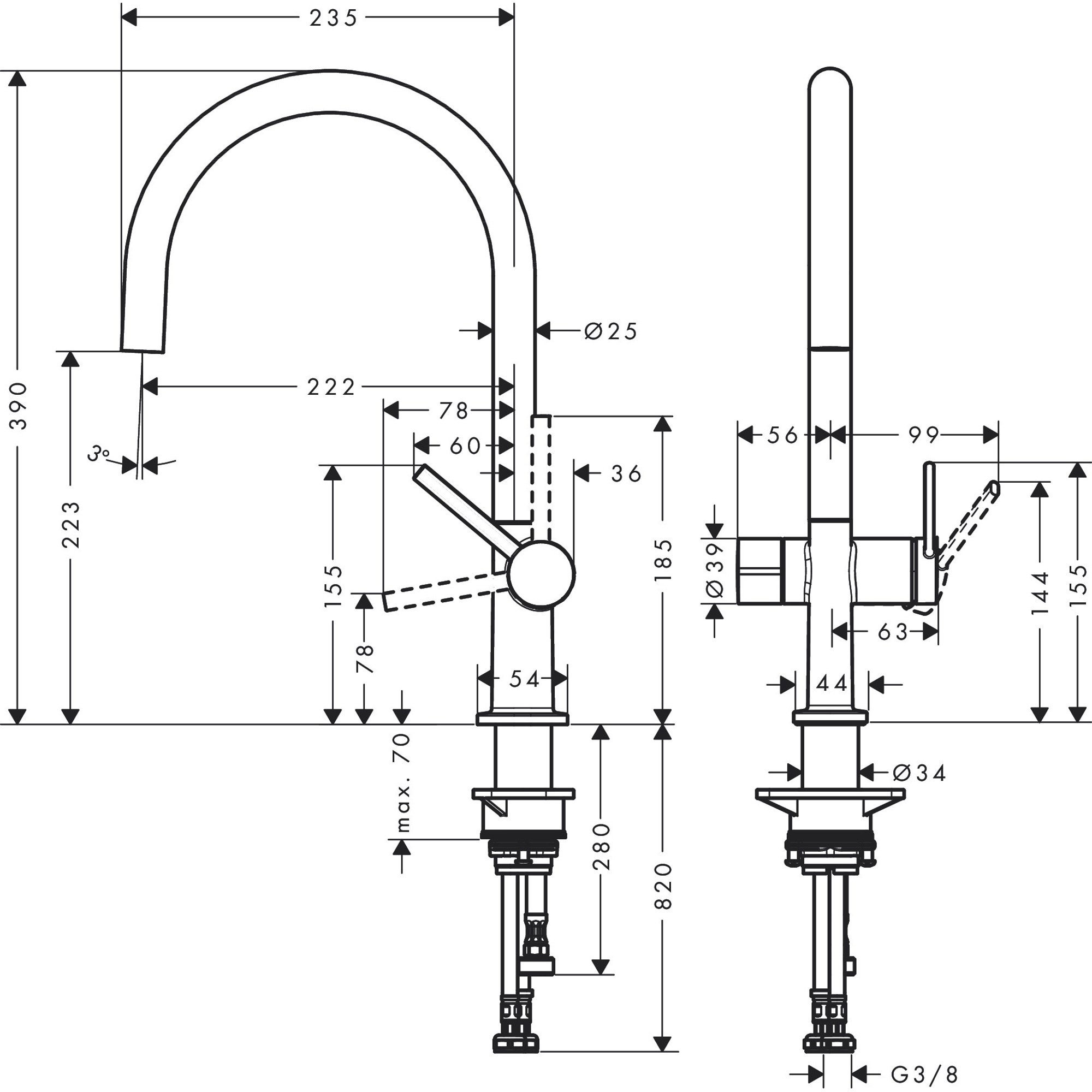 Hansgrohe Talis M54 Eviye Bataryası 220, Açma-Kapama Valfi,1 Fonksiyonlu 72805000