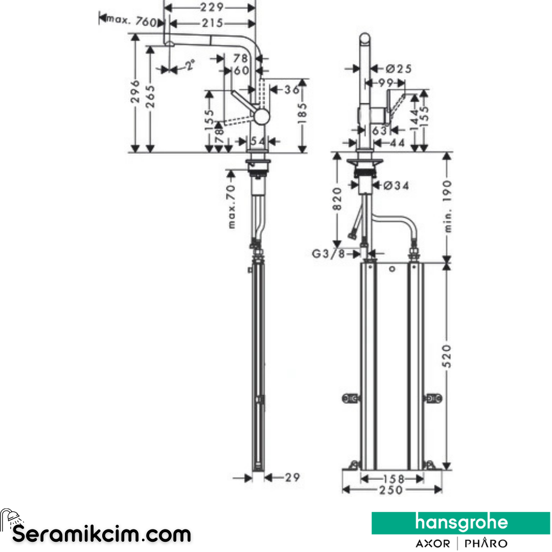 Hansgrohe Talis M54 Evye Bataryası Mat Paslanmaz Çelik 72859800