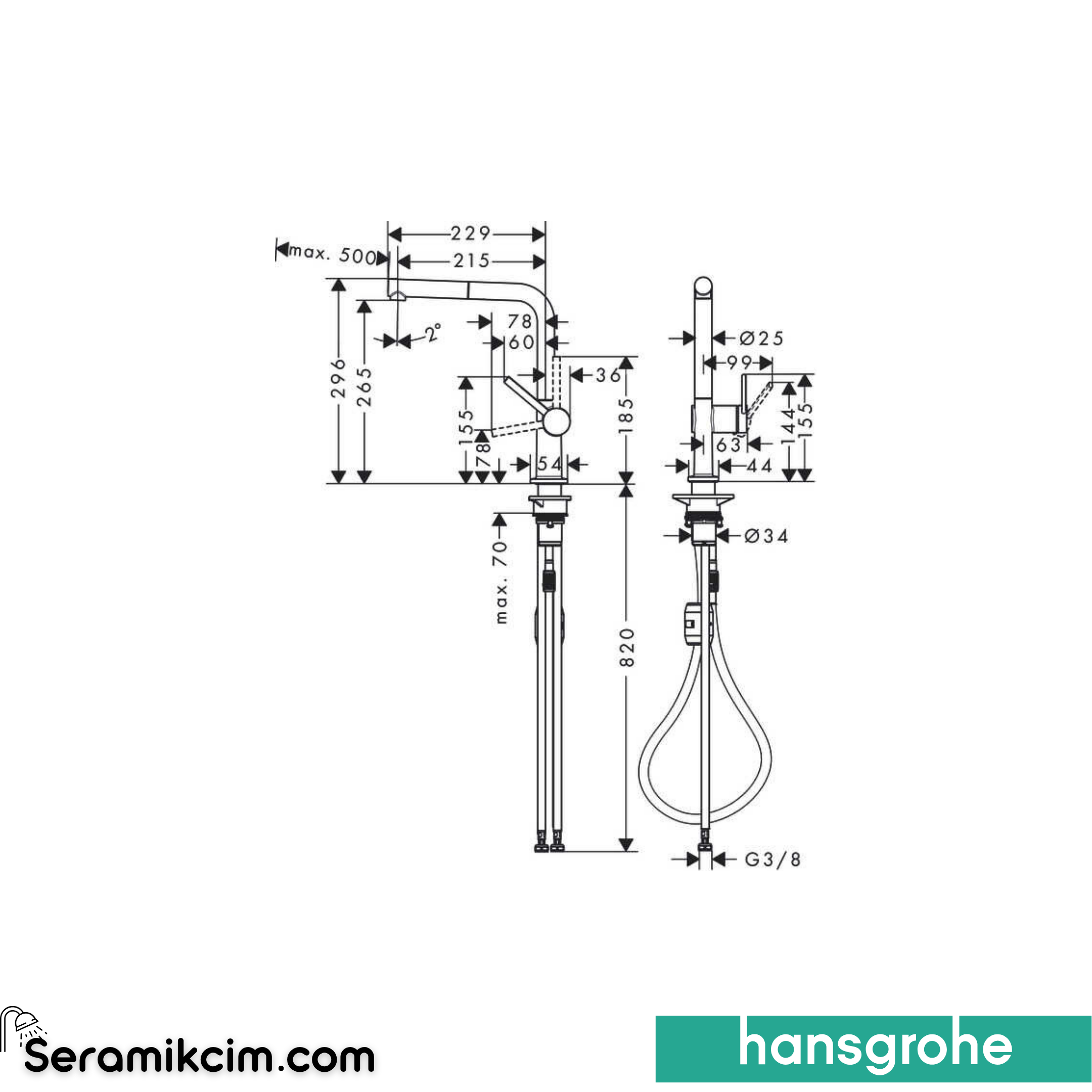 Hansgrohe Talis M547 Eviye Bataryası 270,1Jet Krom 72808000