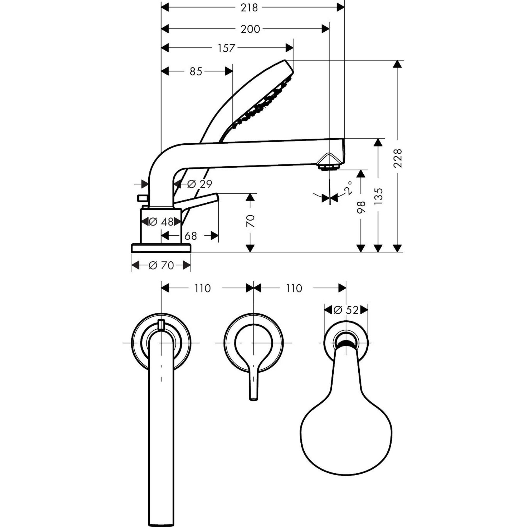 Hansgrohe Talis S 3 Delikli Küvet Bataryası 72417000