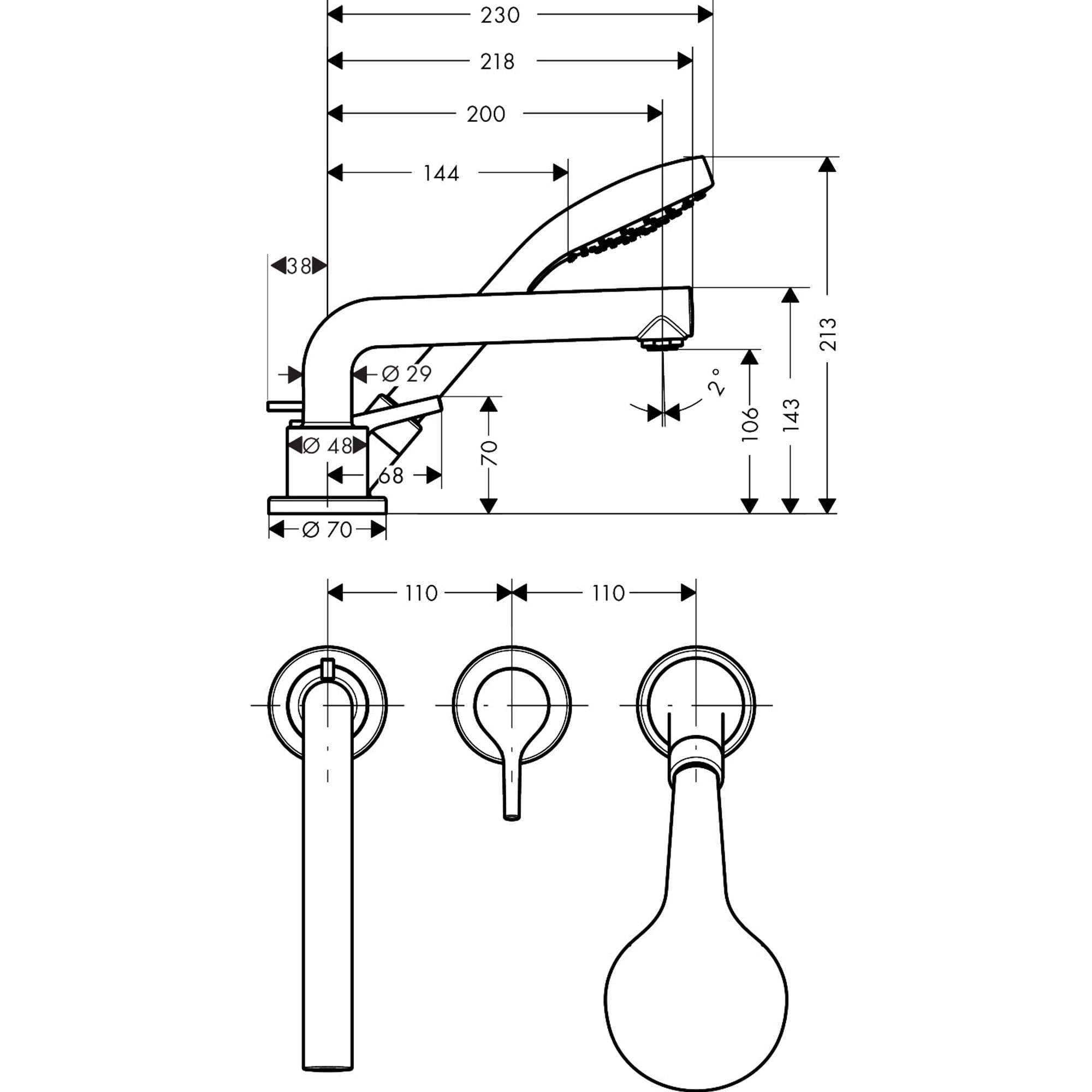 Hansgrohe Talis S 3 Delikli Küvet Bataryası 72416000