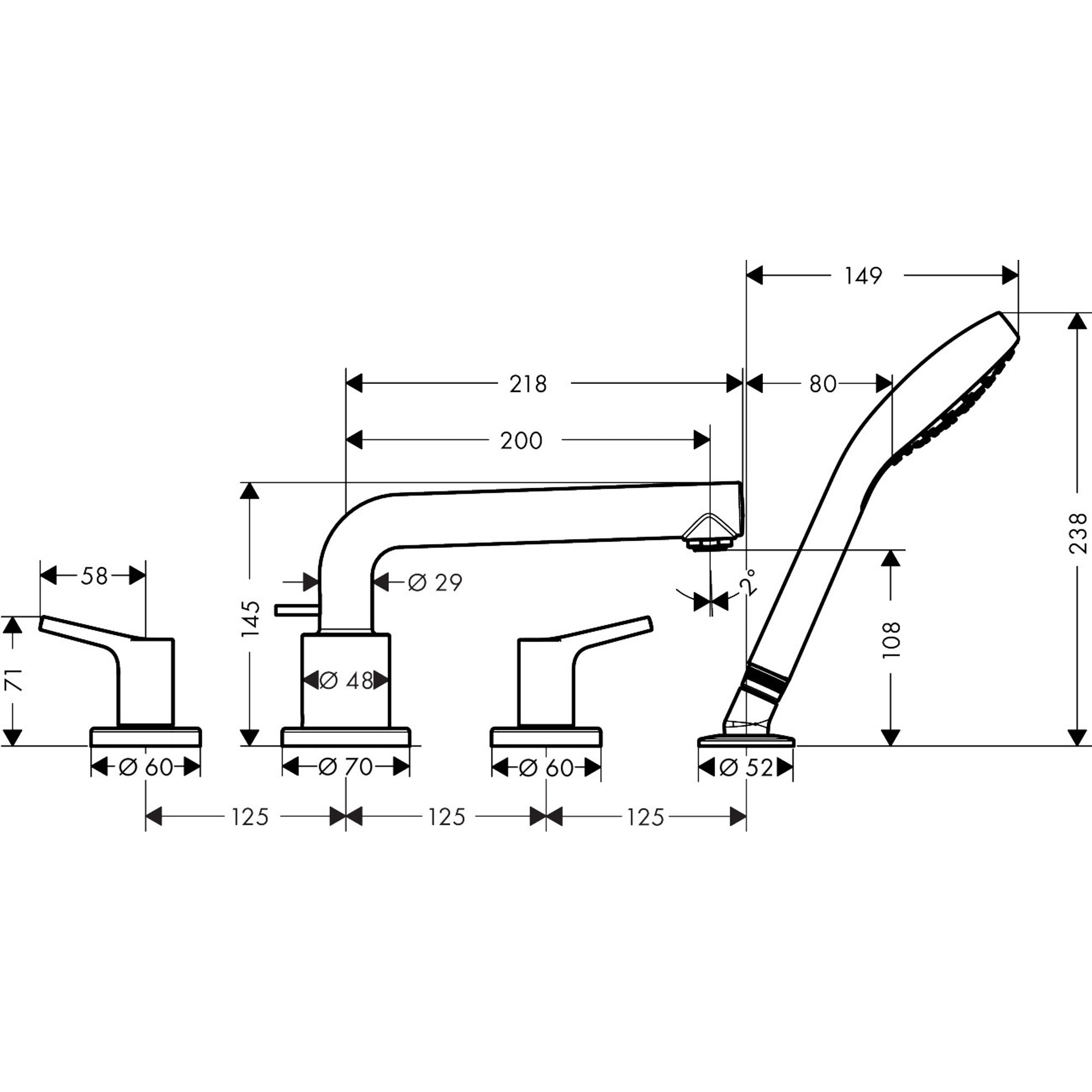 Hansgrohe Talis S 4 Delikli Küvet Bataryası 72419000