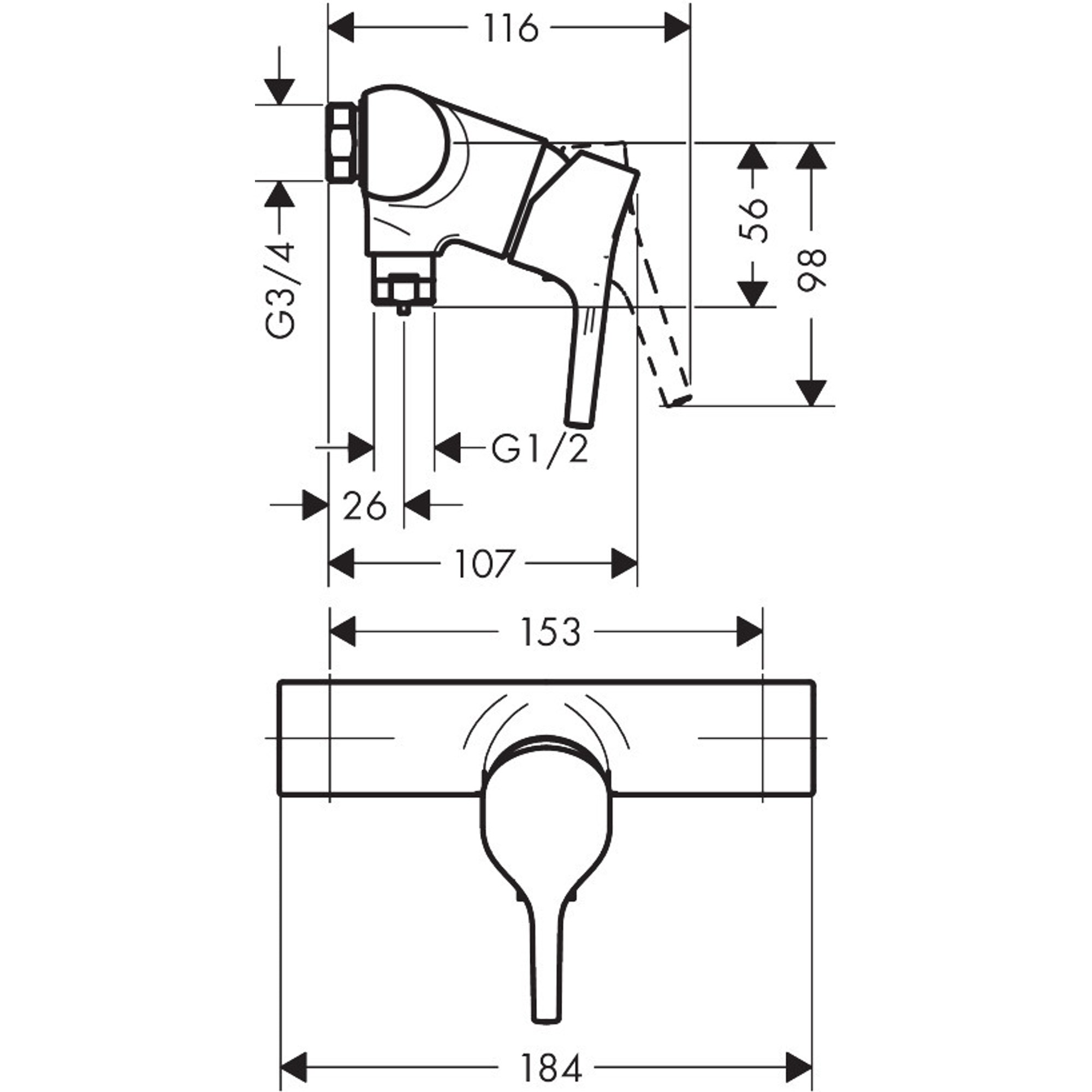 Hansgrohe Talis S Duş Bataryası Aplike Krom 72601000