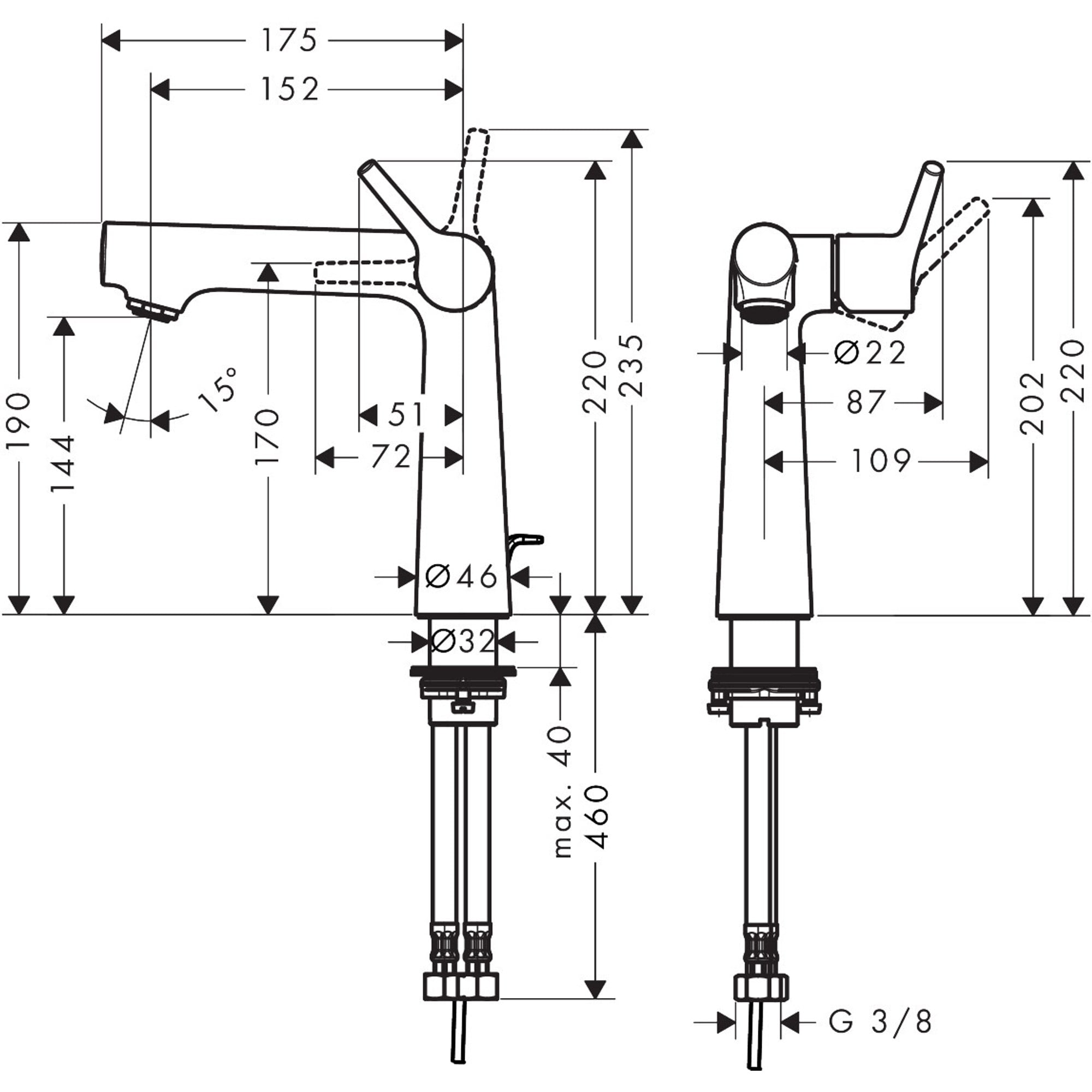 Hansgrohe Talis S Lavabo Bataryası 140 Sifon Kumandalı 72113000