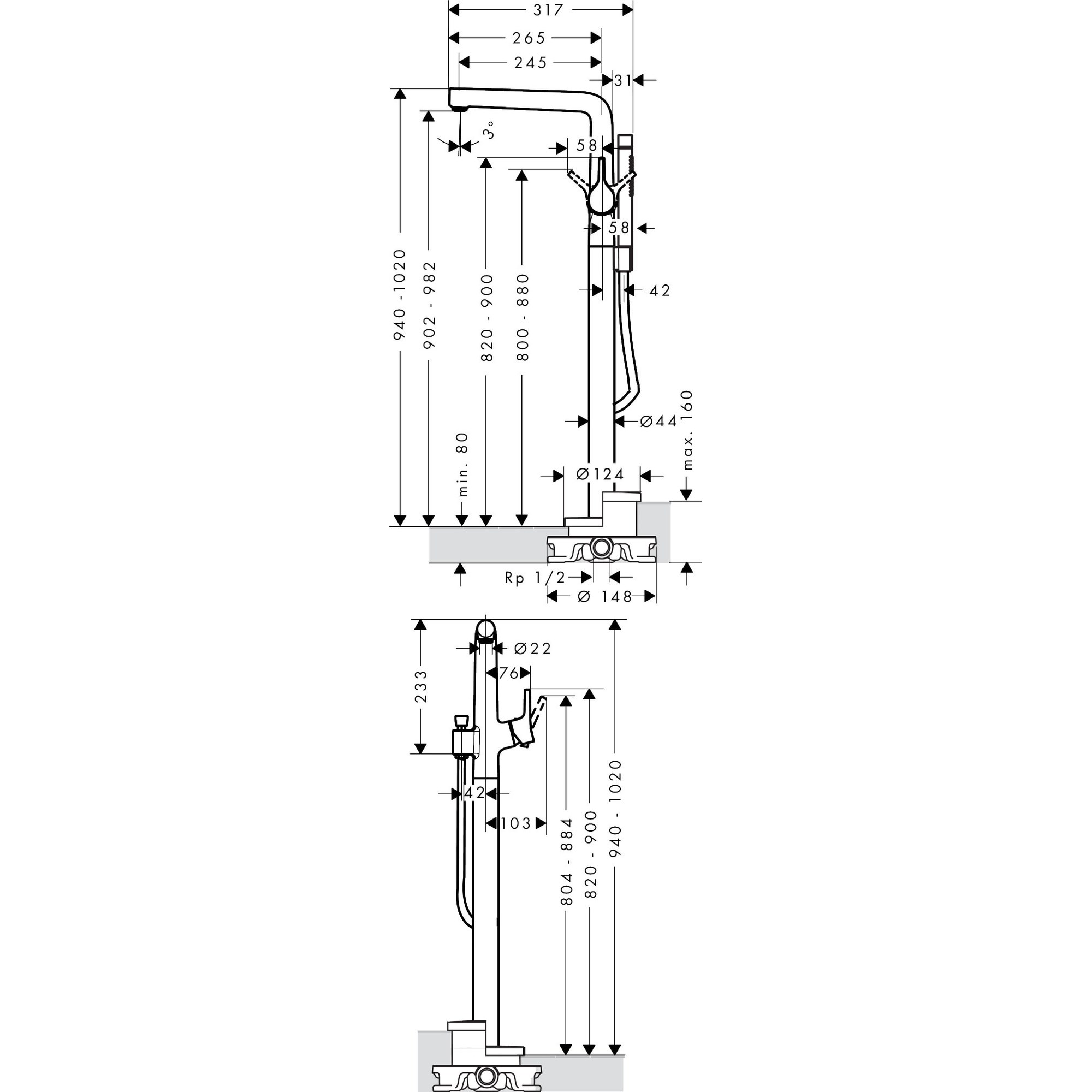 Hansgrohe Talis S Yerden Küvet Bataryası 72412000