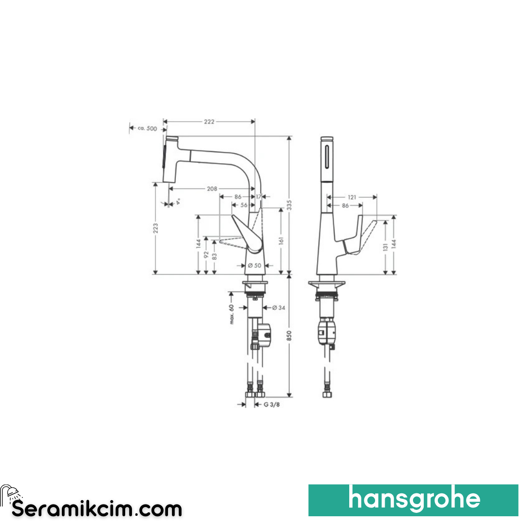 Hansgrohe Talis Select Eviye Bataryası Spiralli Krom 72824000