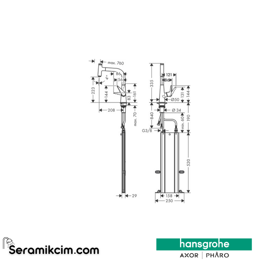 Hansgrohe Talis Select M51 H220 Tek Kollu Eviye Bataryası Spiralli 1 Jet sBox Paslanmaz Çelik 73852800