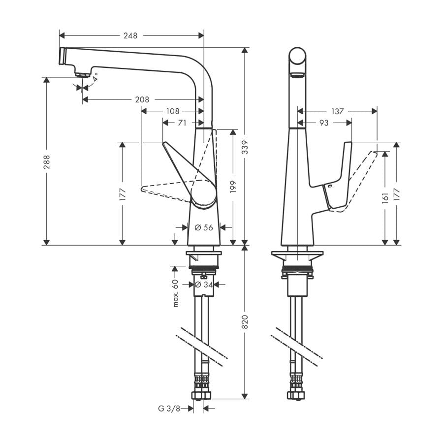 HansGrohe Talis Select M51 Tek Kollu Eviye Bataryası 300, Eco, 1Jet Krom 72825000