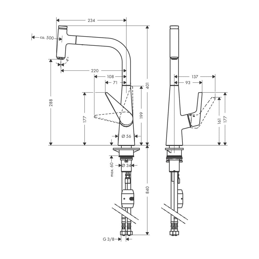 HansGrohe Talis Select M51 Tek Kollu Eviye Bataryası 300, Çekilebilir Gaga, 1Jet Paslanmaz Çelik 72821800