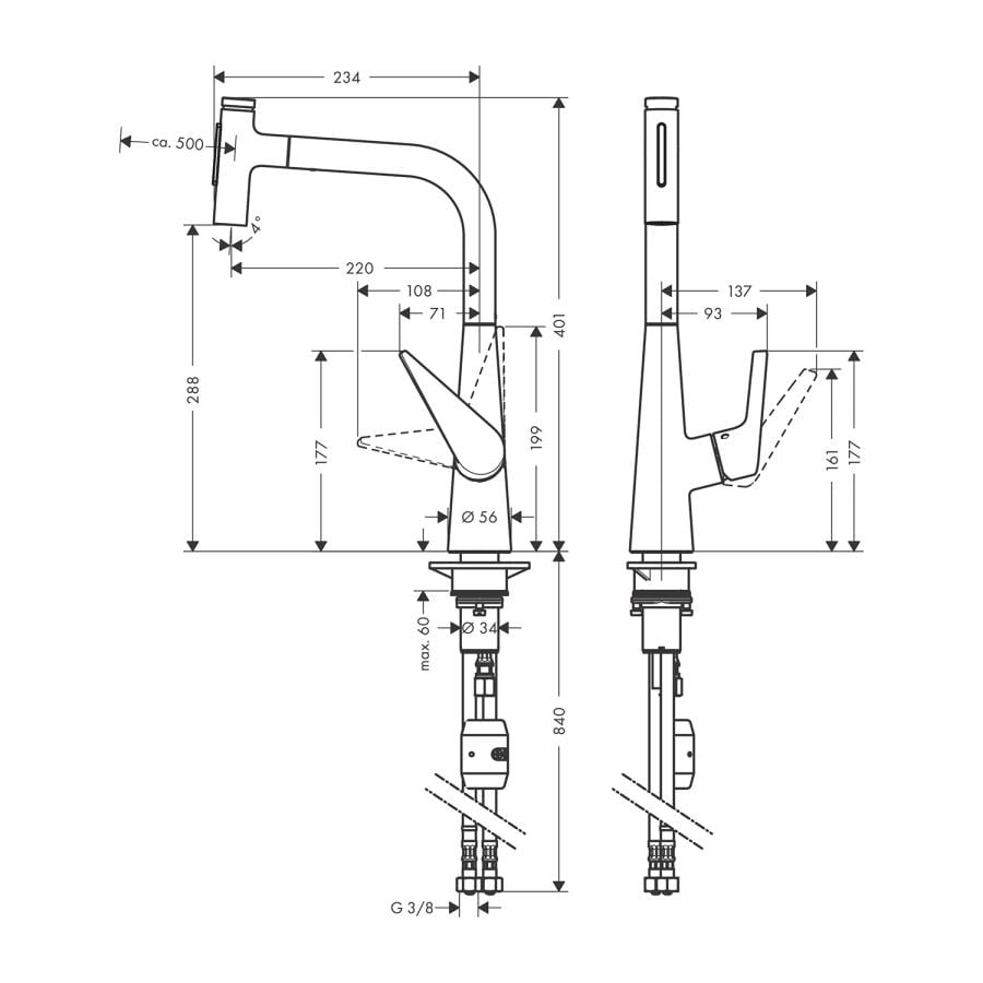HansGrohe Talis Select M51 Tek Kollu Eviye Bataryası Çekilebilir El Duşu İle Paslanmaz Çelik 72823800