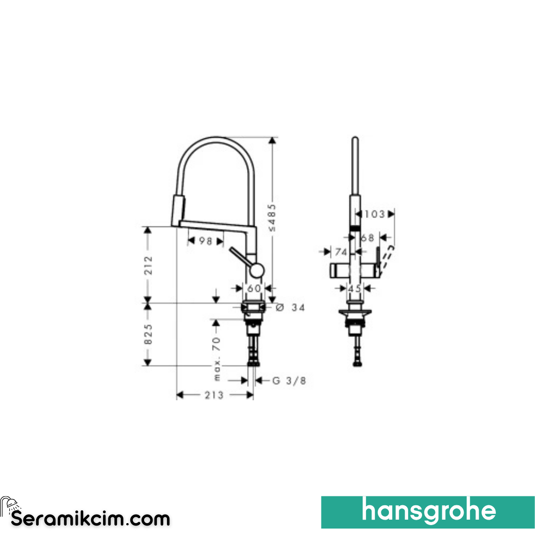 Hansgrohe Talis Select M54 Powder Spray Eviye Bataryası Semi-Pro 3jet Paslanmaz Çelik 72861800