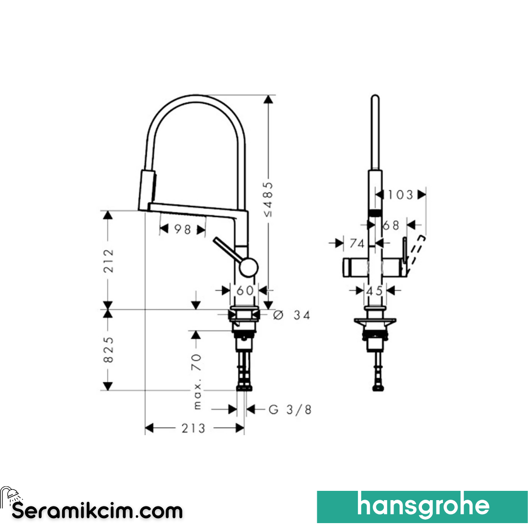 Hansgrohe Talis Select M54 Powderspray Tek Kollu Eviye Bataryası Semi-Pro, 3 Fonksiyonlu Mat Siyah Krom 72861340