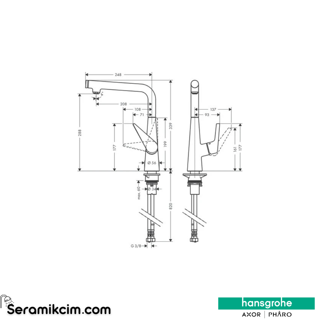 Hansgrohe Talis Select S Eviye Bataryası Dönebilir 300 Krom 72820000