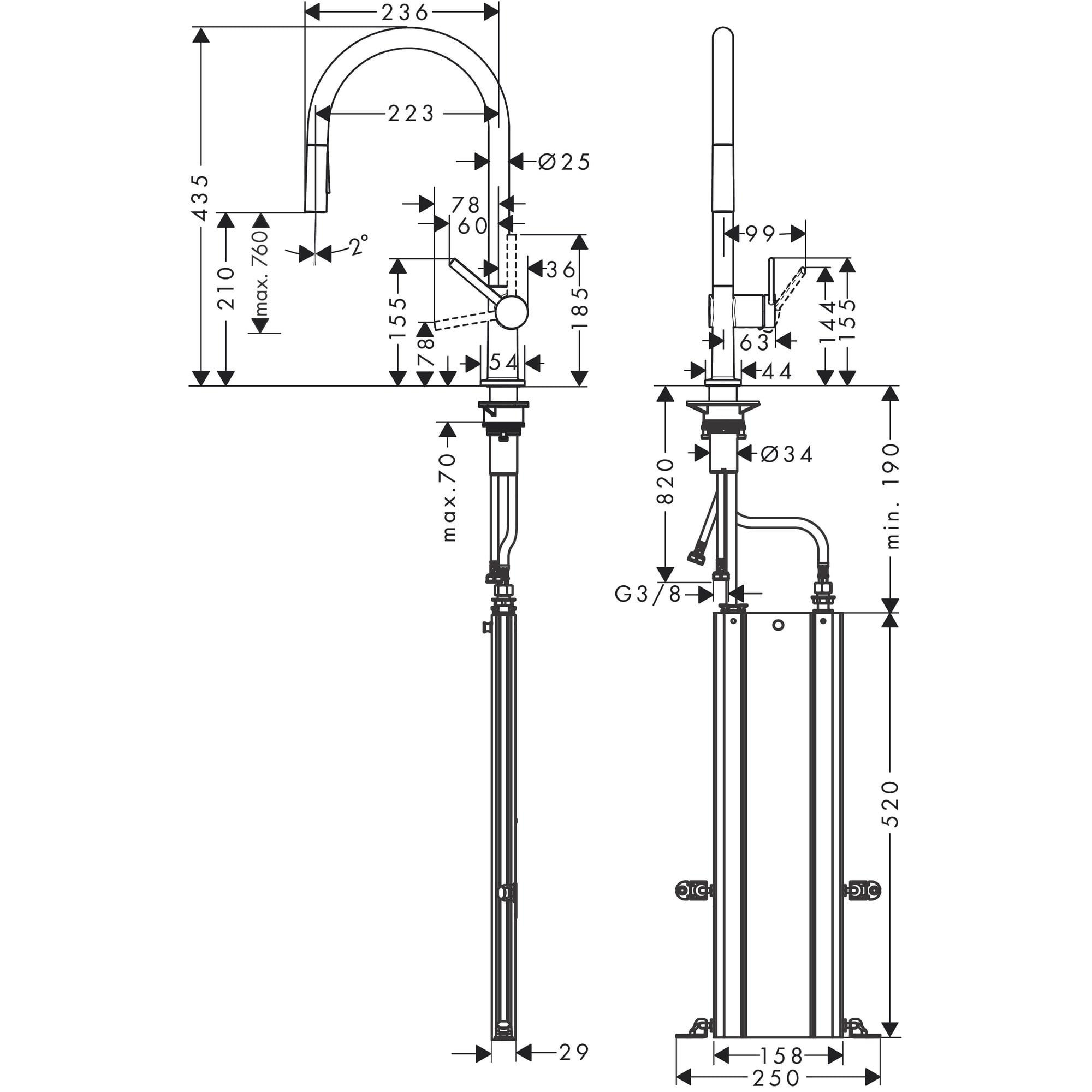 Hansgrohe Talism54Tekkoll Eviye BataryasıSpiralliu 2 Fonksiyonlu sBox Paslanmaz Çelik 72801800