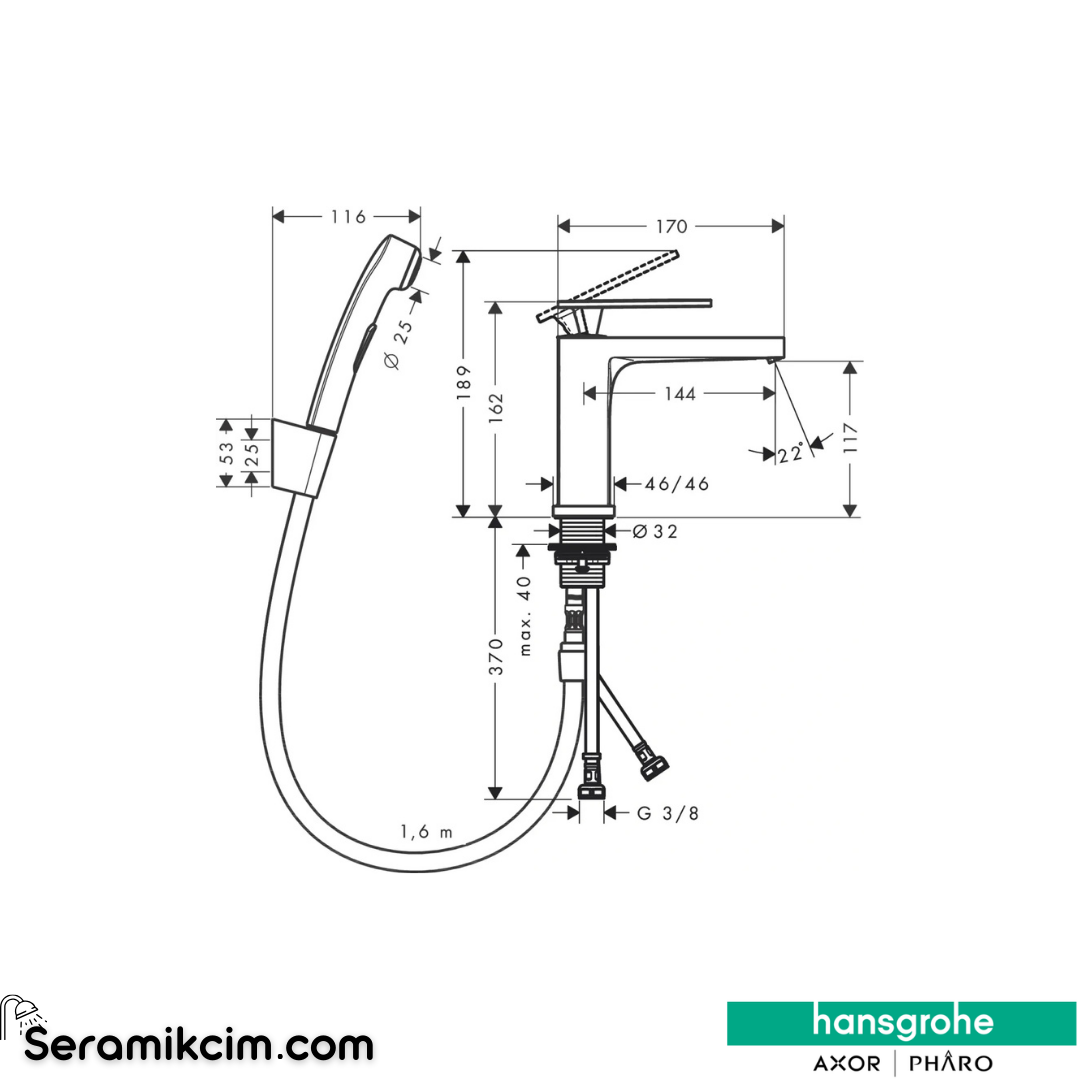 Hansgrohe Tecturis E 110 Lavabo Bataryası Bidette El Duşu Ve Duş Hortumu 160 Cm İle Mat Siyah 73210670