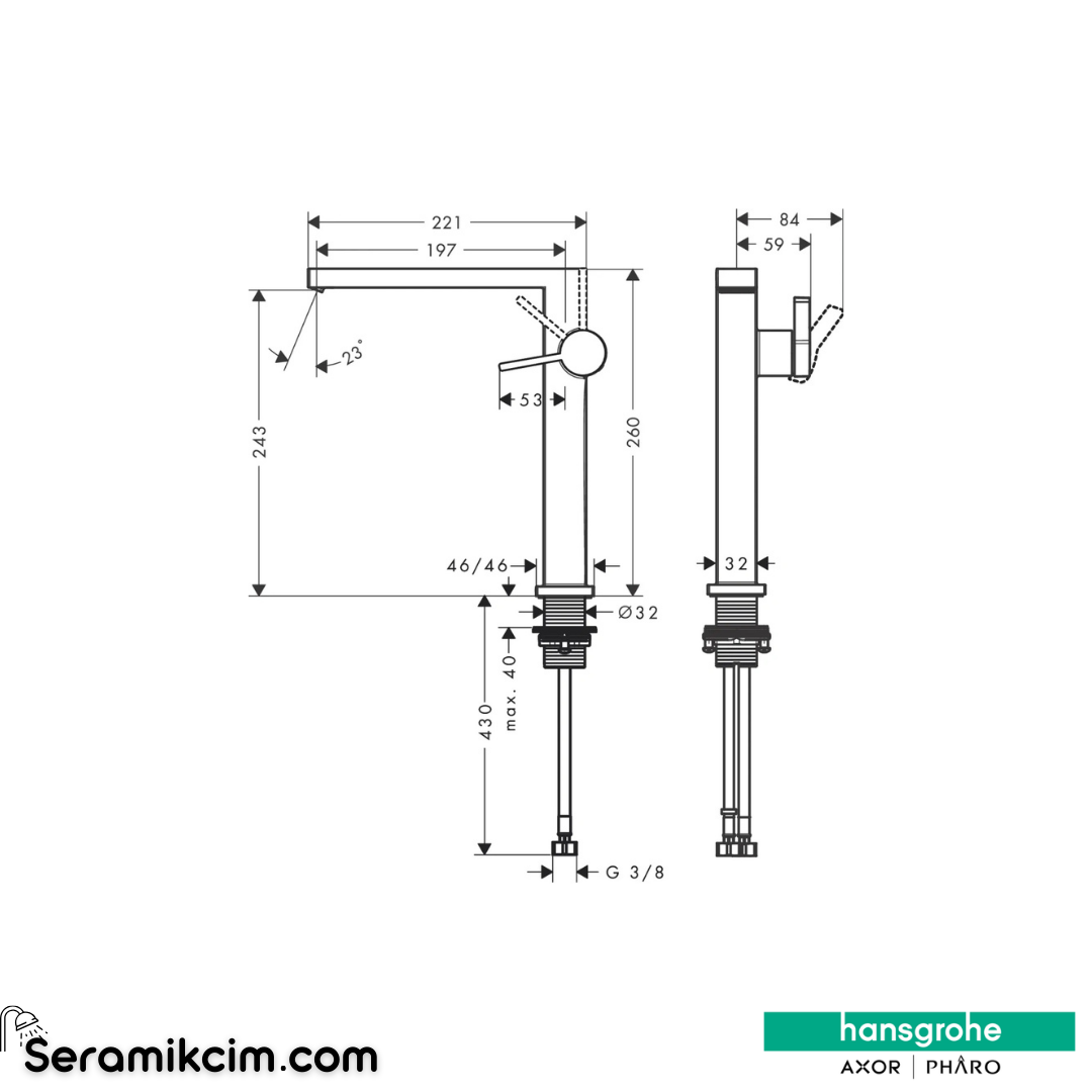 Hansgrohe Tecturis E 240 Fine Çanak Lavabo Bataryası Coolstart Ecosmart+ Bas-Aç Gider Seti İle Mat Siyah 73070670