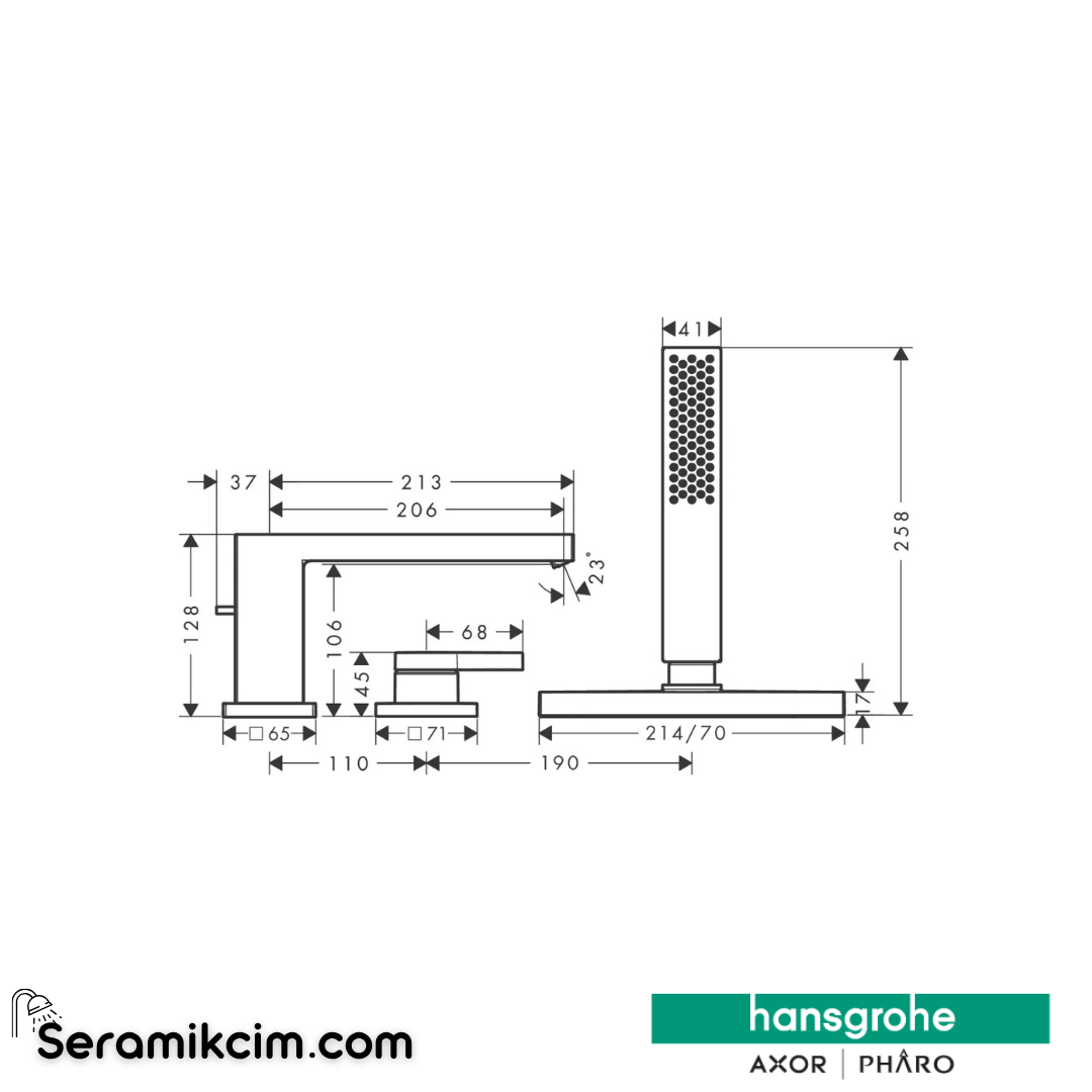 Hansgrohe Tecturis E 3-Delikli Küvet Kenarı Tek Kollu Banyo Bataryası Mat Beyazox İle 73443700