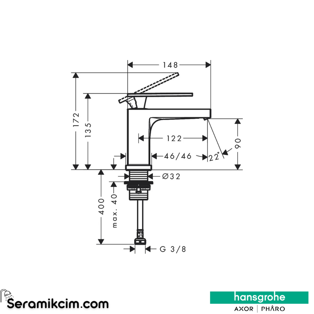 Hansgrohe Tecturis E Lavabo Bataryası Tek Su Girişli 80 Ecosmart+ Mat Bronz 73013140